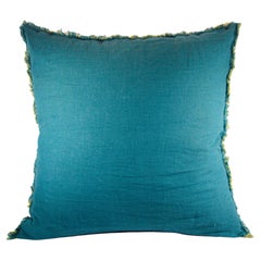 Belgium Linen Covered Blue and Yellow Throw Pillow