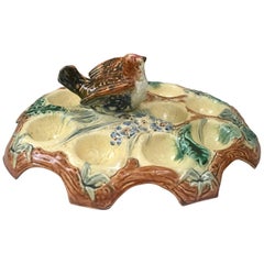 Belgium Majolica Egg Plate with Bird, circa 1880