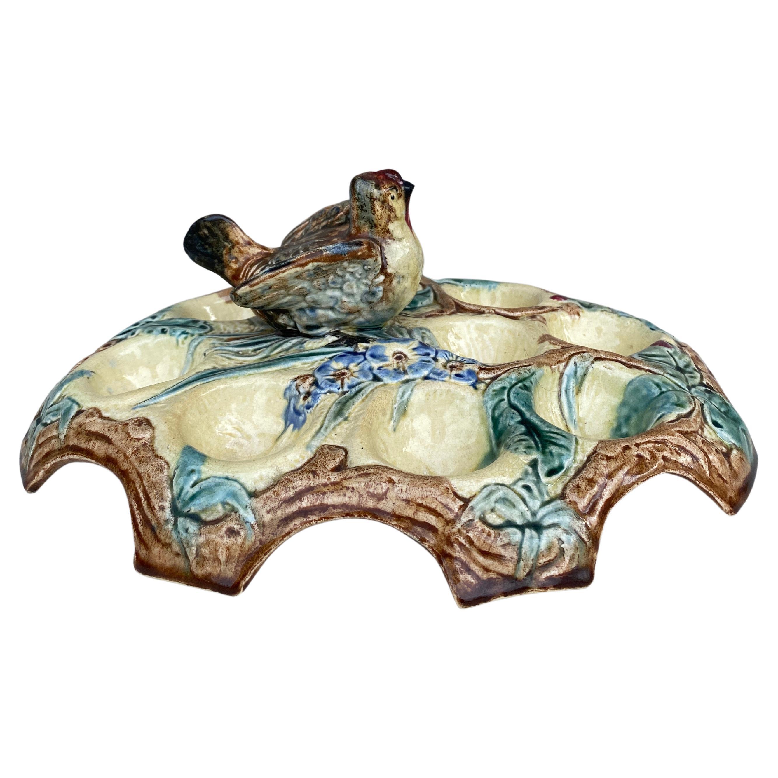 Belgium Majolica Egg Plate with Bird, circa 1880