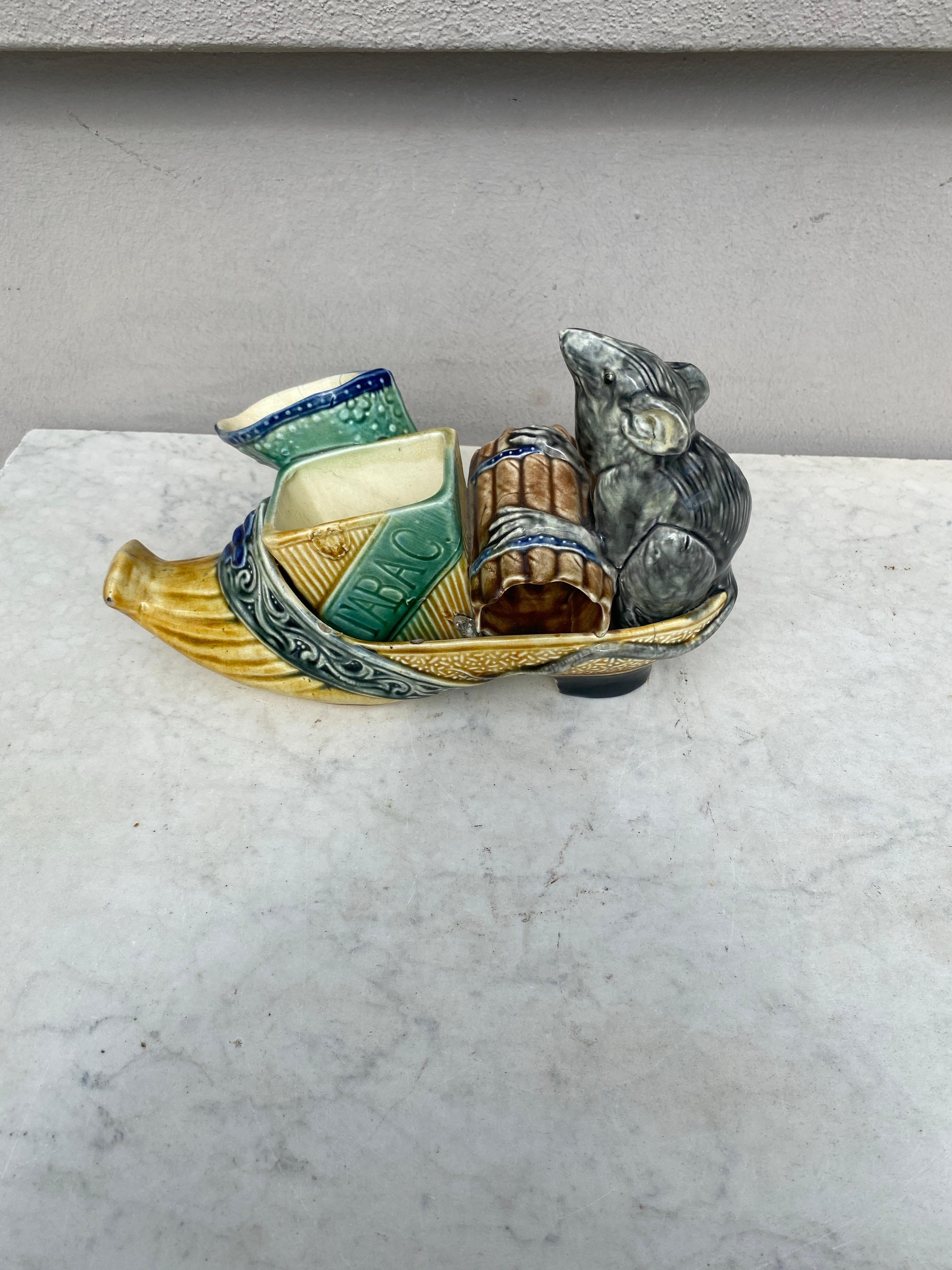 Country Set di fumo di ratto in maiolica belga Wasmuel Majolica , circa 1900 in vendita