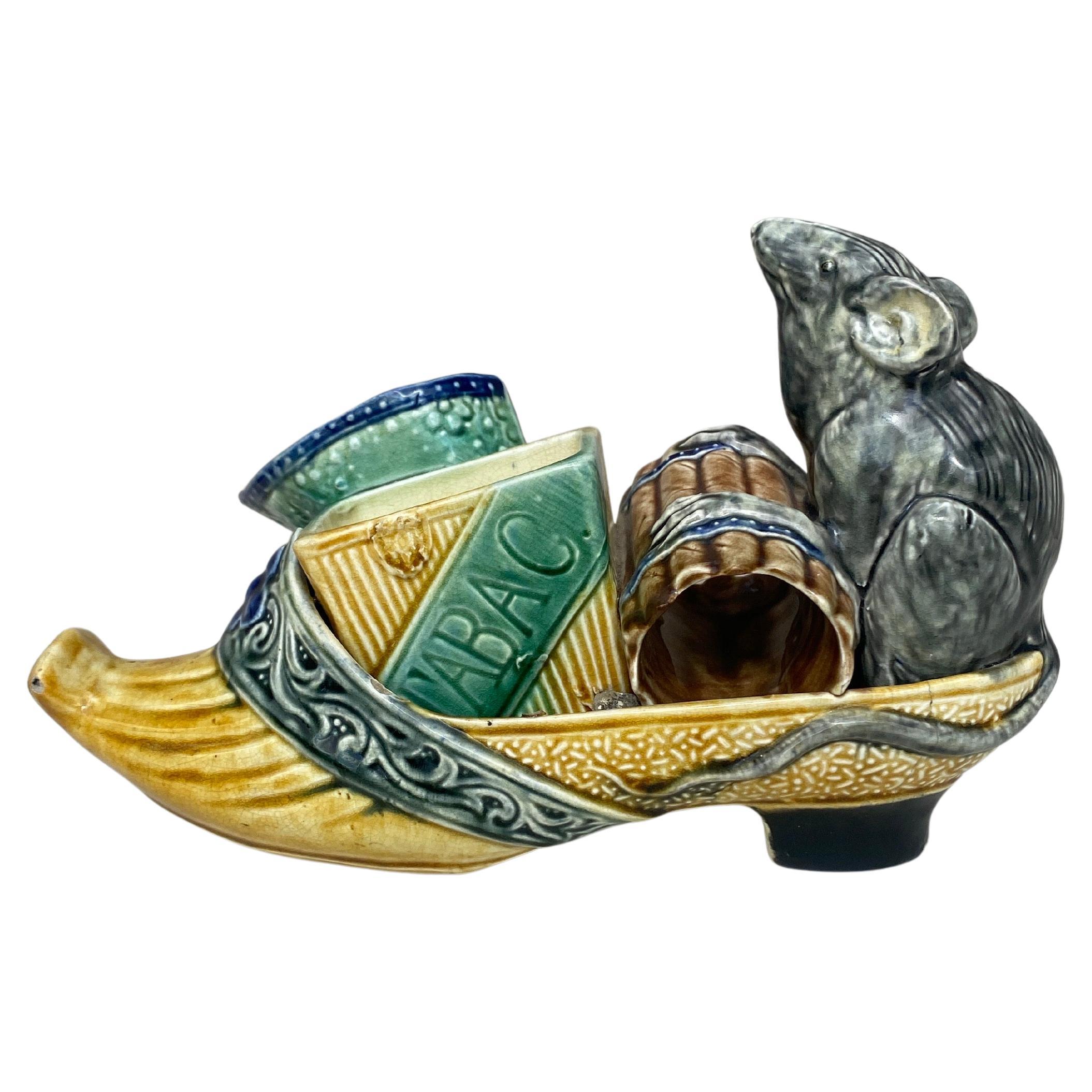 Set di fumo di ratto in maiolica belga Wasmuel Majolica , circa 1900 in vendita