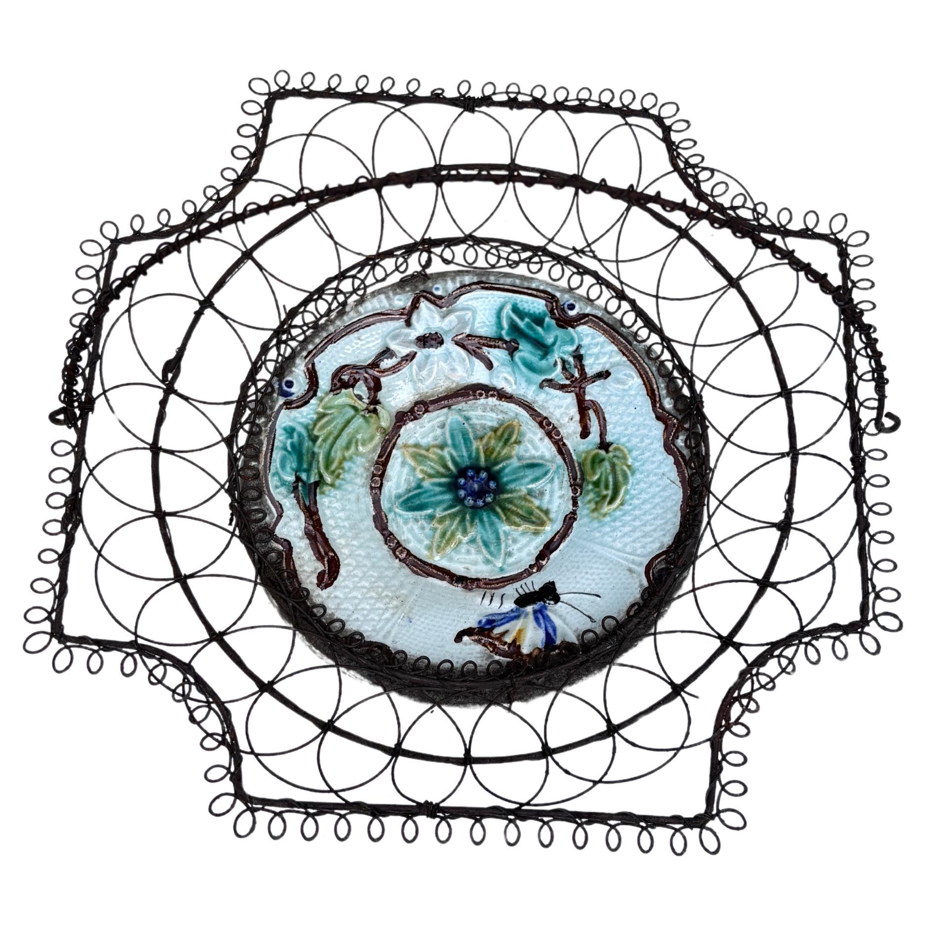 Belgium Majolica Wire Butterfly & Flowers Basket, circa 1900.
Height / 7 inches.
10 by 10 inches.
