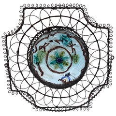 Belgium Majolica Wire Butterfly & Flowers Basket, circa 1900