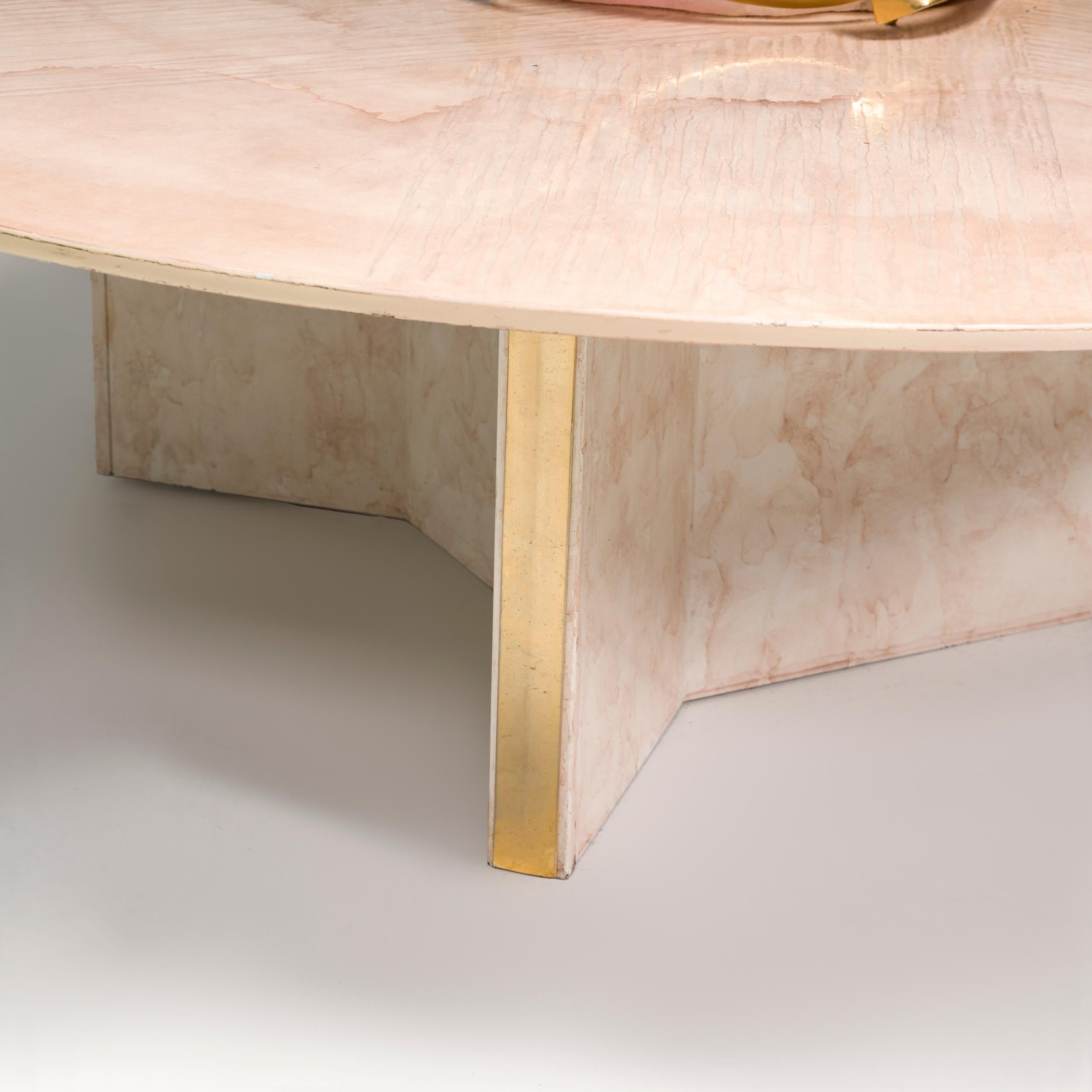 Belgium Marc D'haenens Pink Round Coffee Table, Quartz and Brass In Fair Condition For Sale In London, GB