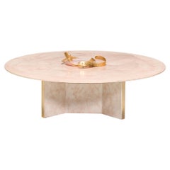 Vintage Belgium Marc D'haenens Pink Round Coffee Table, Quartz and Brass