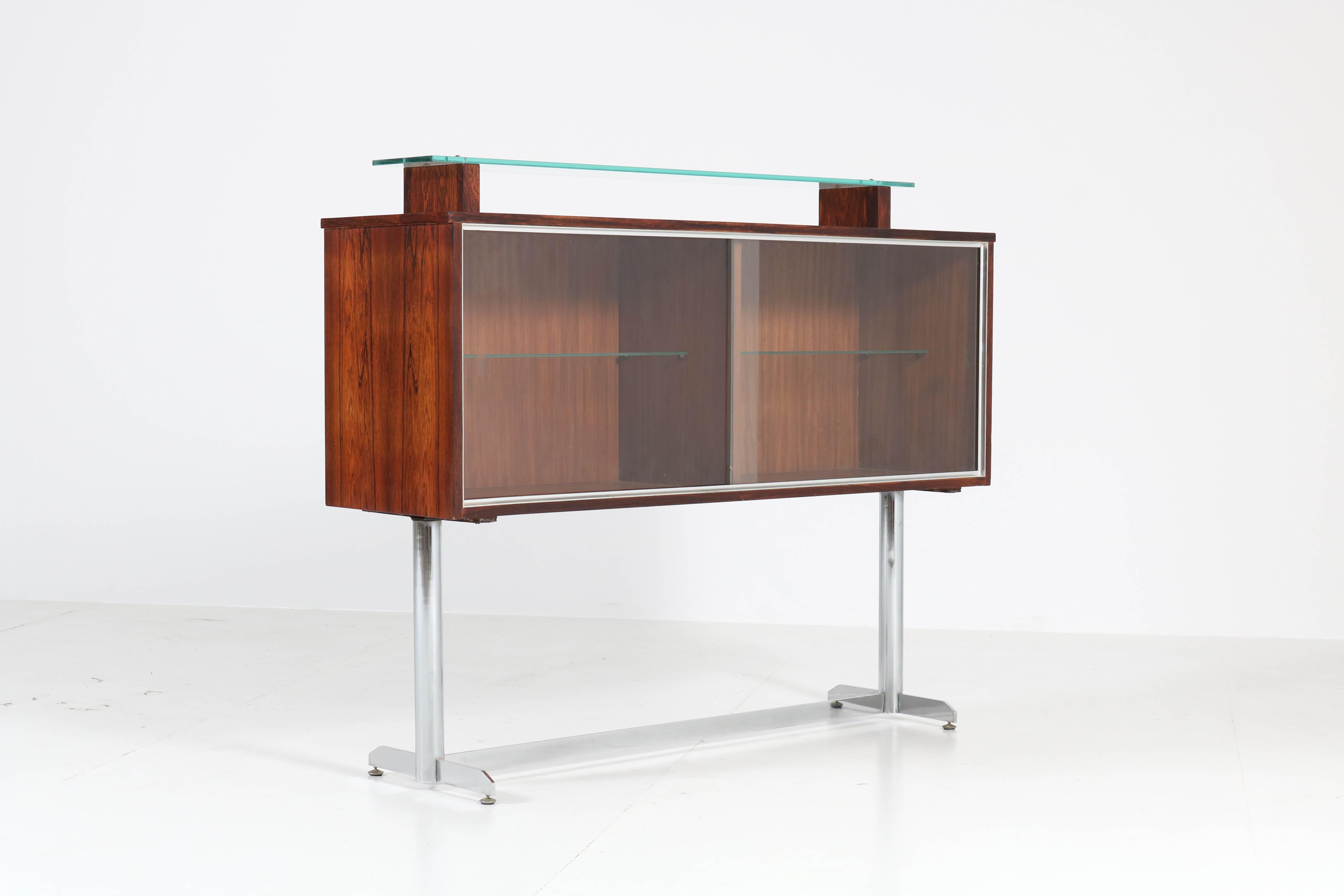 Belgium Mid-Century Modern Rosewood and Chrome Dry Bar by Denisco, 1960s In Good Condition In Amsterdam, NL