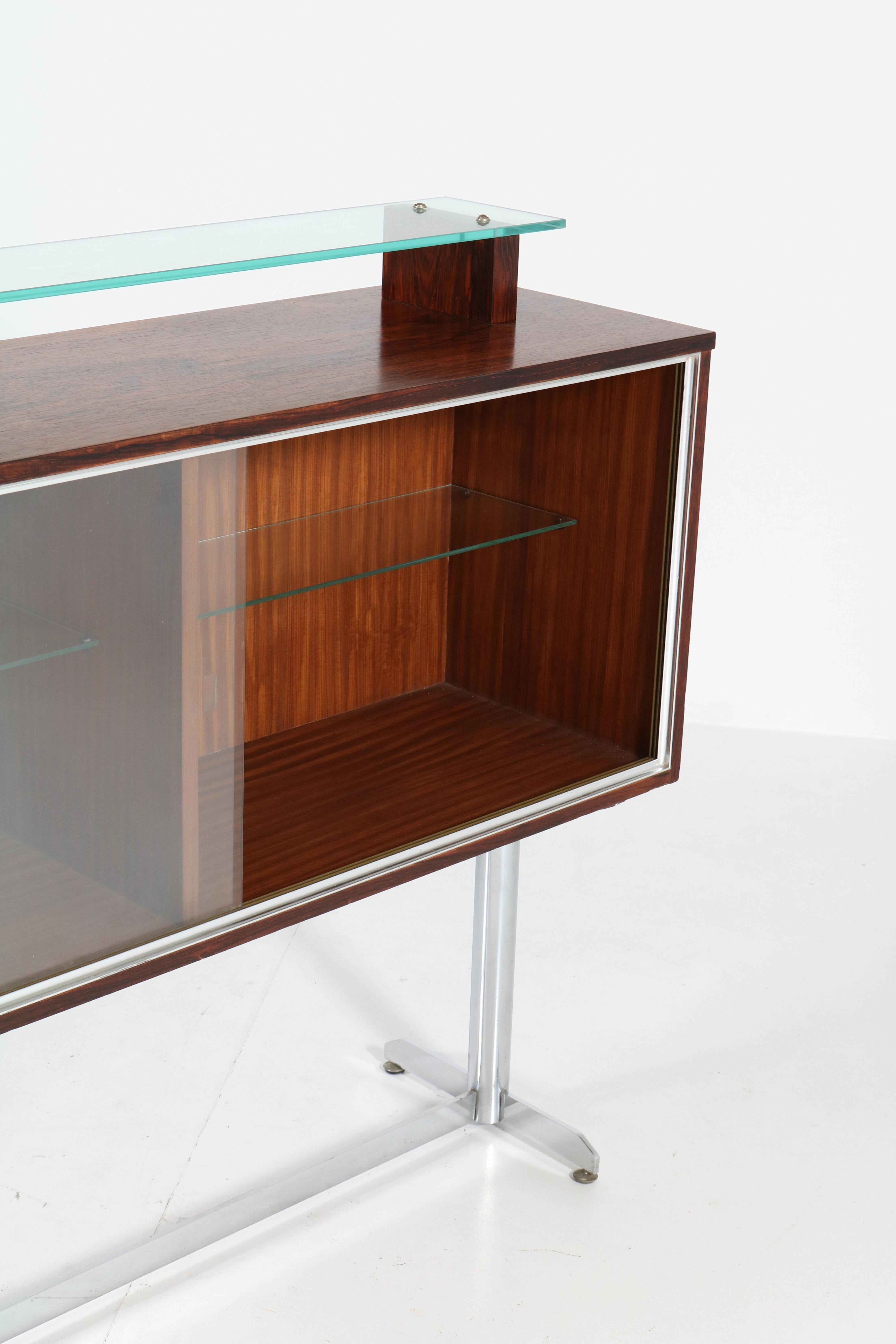 Mid-20th Century Belgium Mid-Century Modern Rosewood and Chrome Dry Bar by Denisco, 1960s