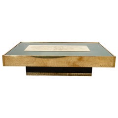 Belgium Midcentury Brass, Smoked Black Glass and Resin Cocktail Table
