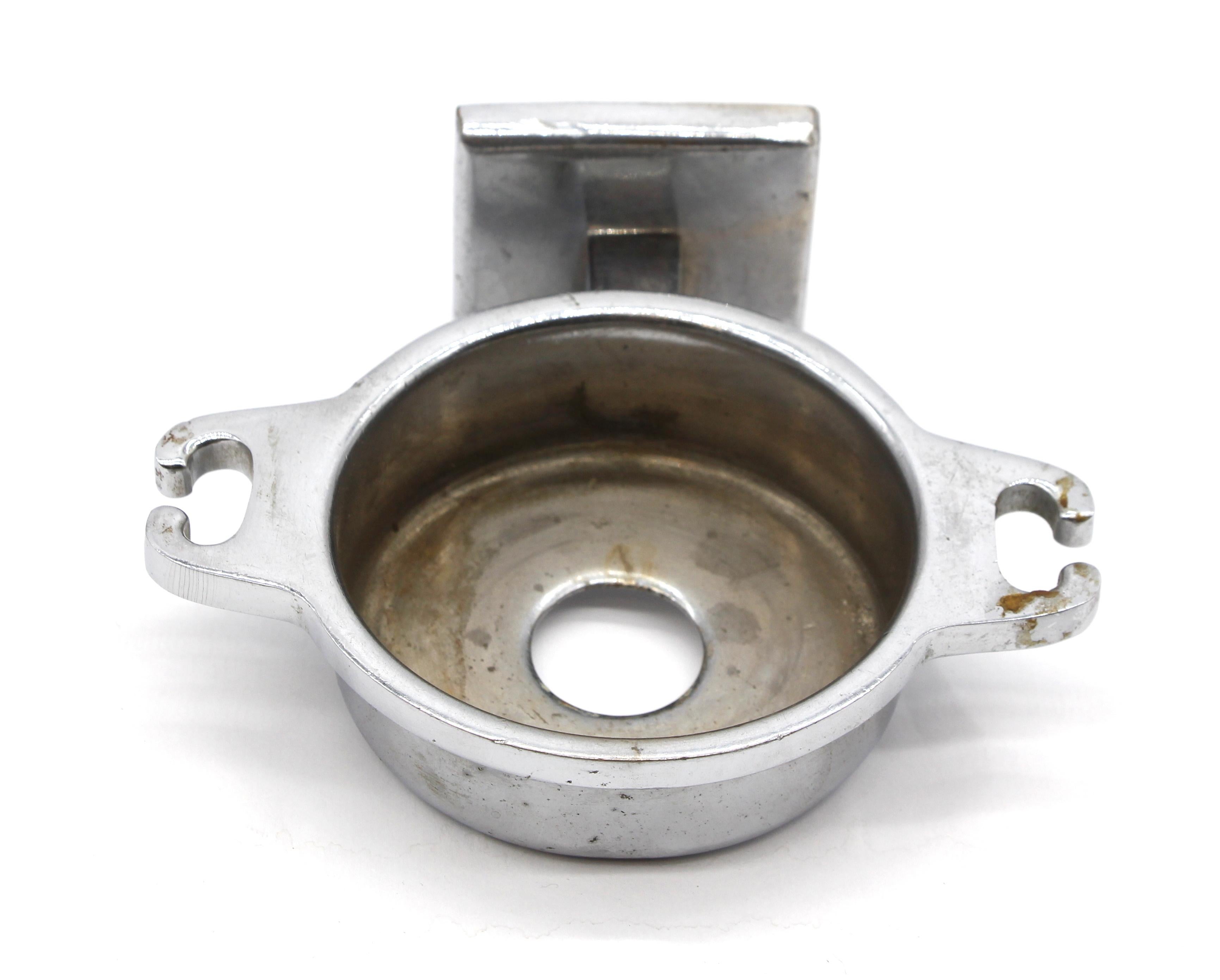 20th Century nickel over brass bathroom cup holder. Holds two toothbrushes. Small quantity available at time of posting. Drain hole in center. Small quantity available at time of posting. Priced each. Please inquire. Please note, this item is