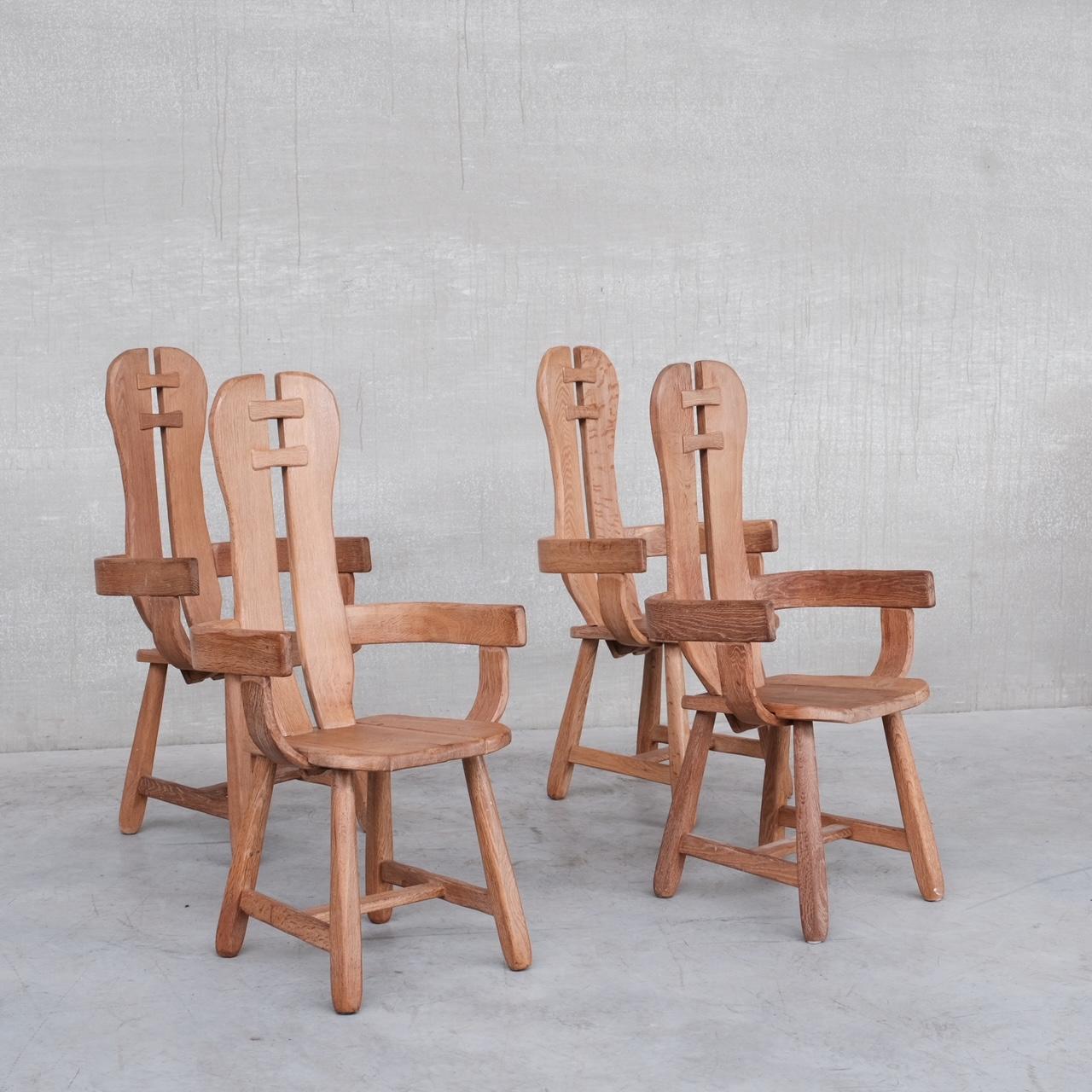 Belgium Oak Brutalist Mid-Century Chairs by De Puydt '4' 6