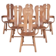 Belgium Oak Brutalist Mid-Century Chairs by De Puydt '6'