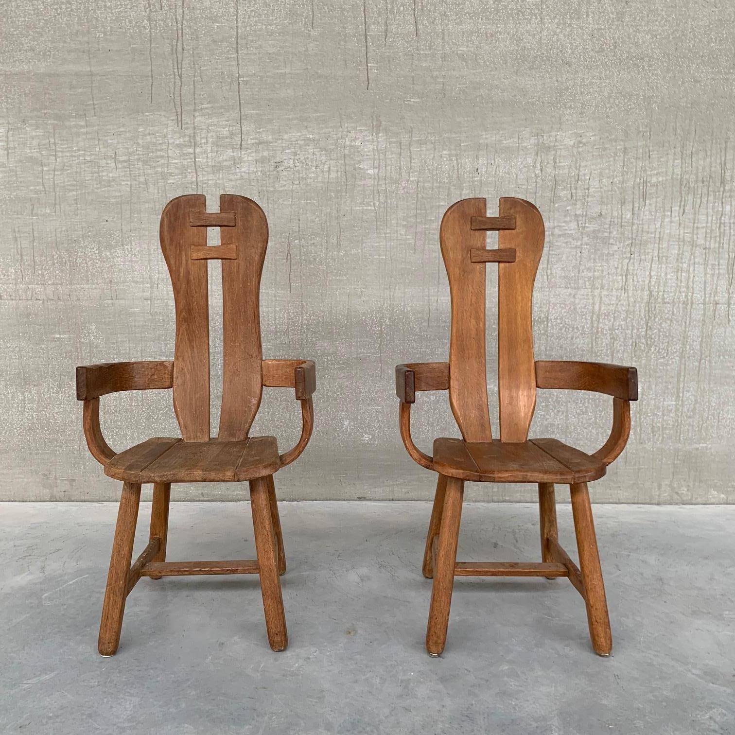 Belgium Oak Brutalist Mid-Century Chairs by De Puydt 4