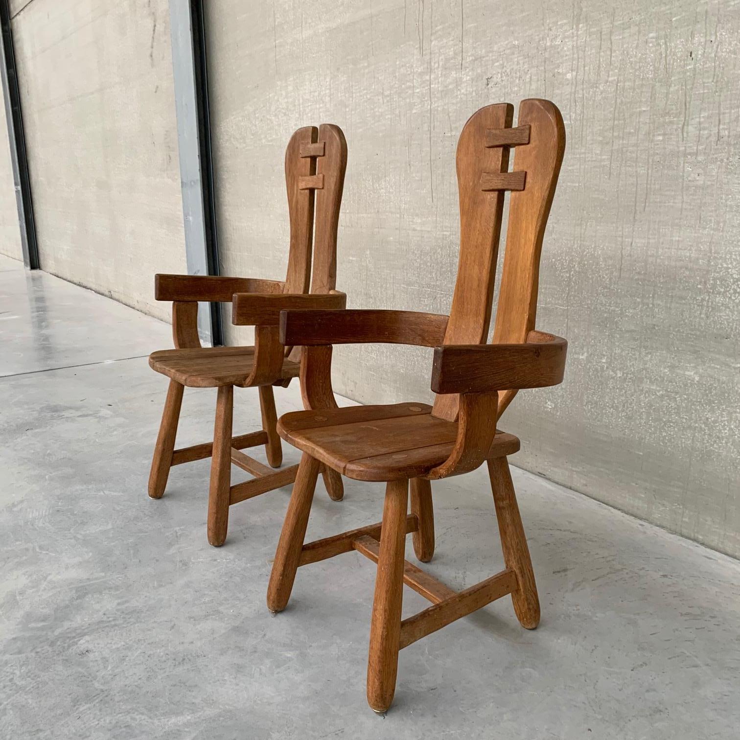 Belgium Oak Brutalist Mid-Century Chairs by De Puydt 5