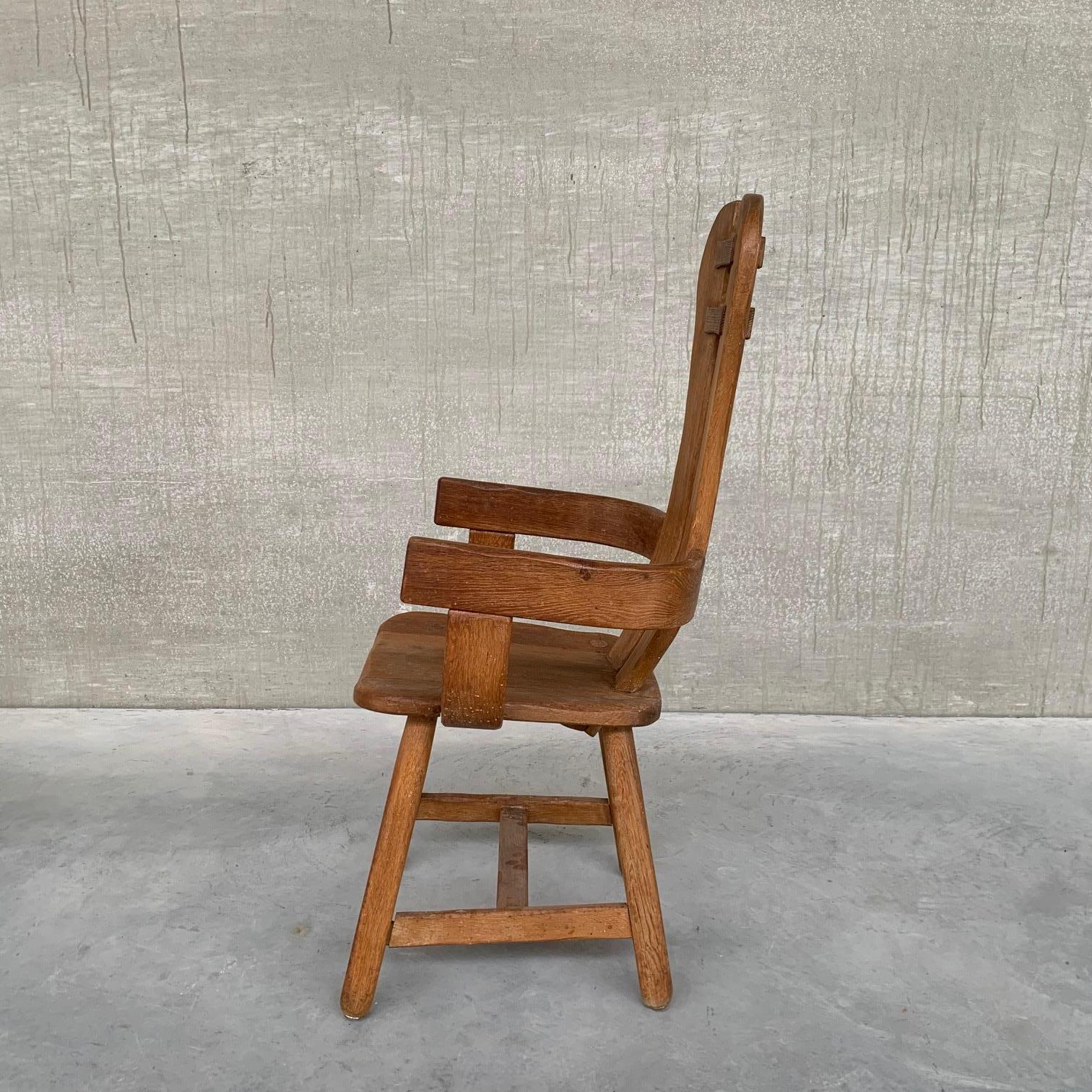 Belgian Belgium Oak Brutalist Mid-Century Chairs by De Puydt