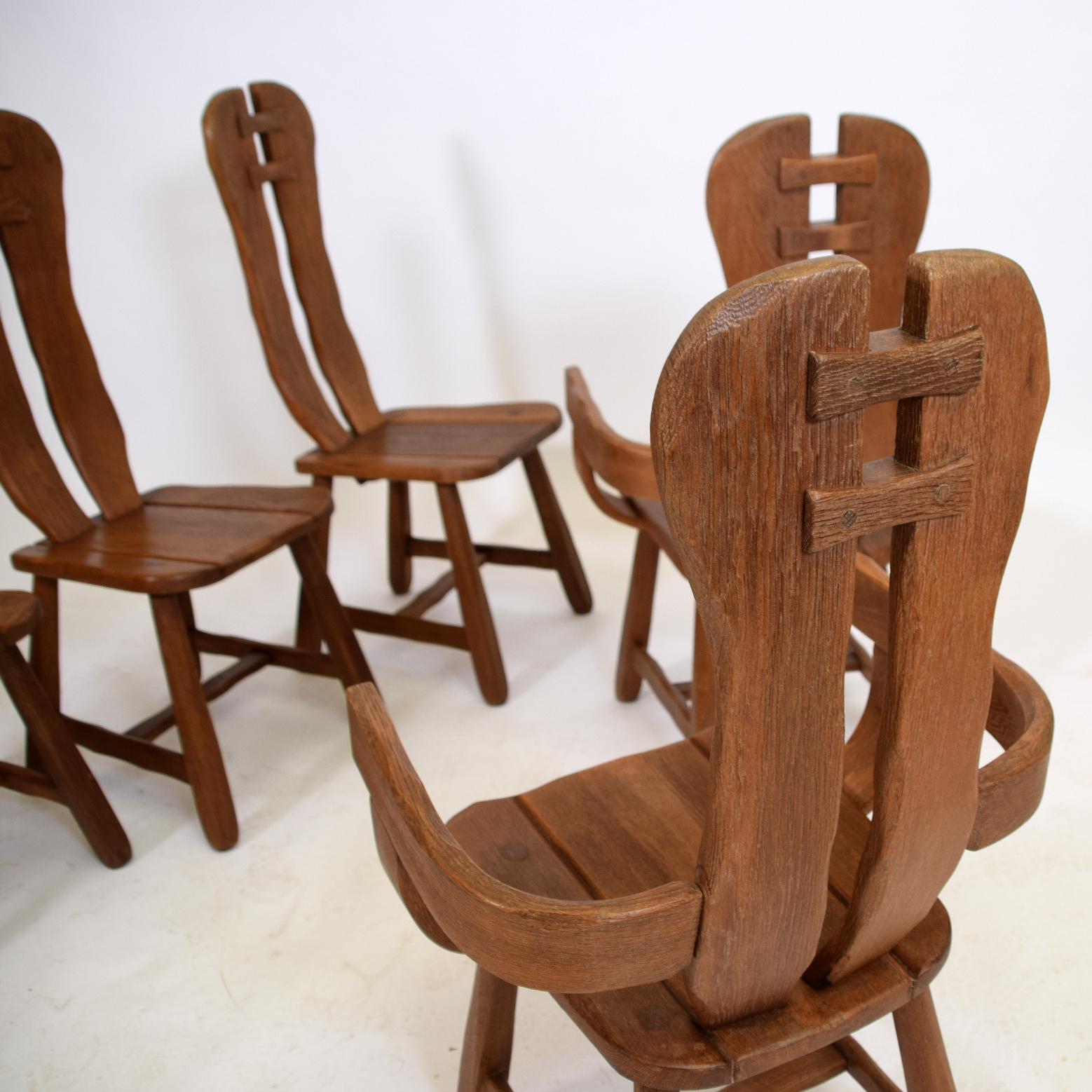 Belgium Oak Brutalist Mid-Century Chairs by De Puydt In Good Condition In Hudson, NY