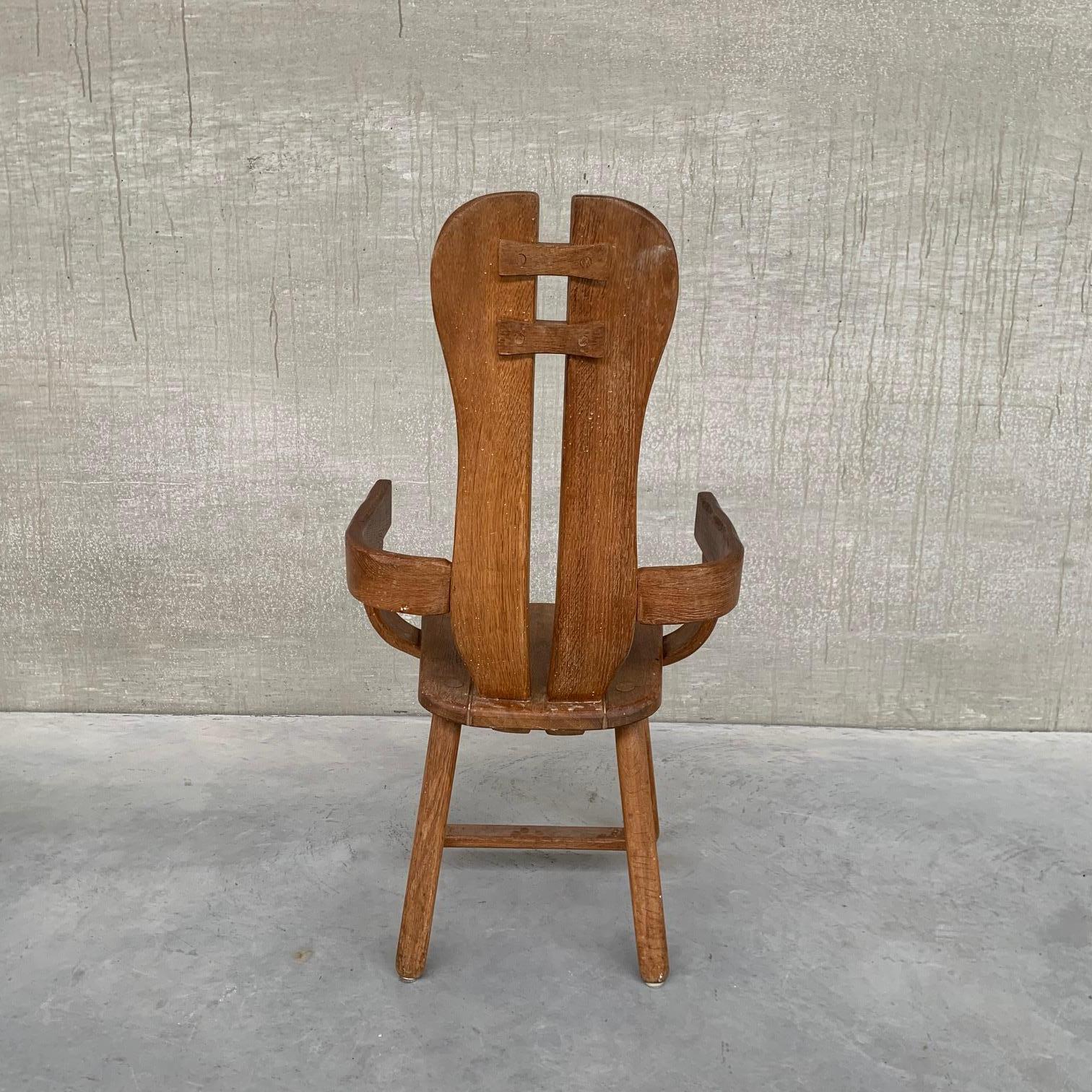 Belgium Oak Brutalist Mid-Century Chairs by De Puydt In Good Condition In London, GB