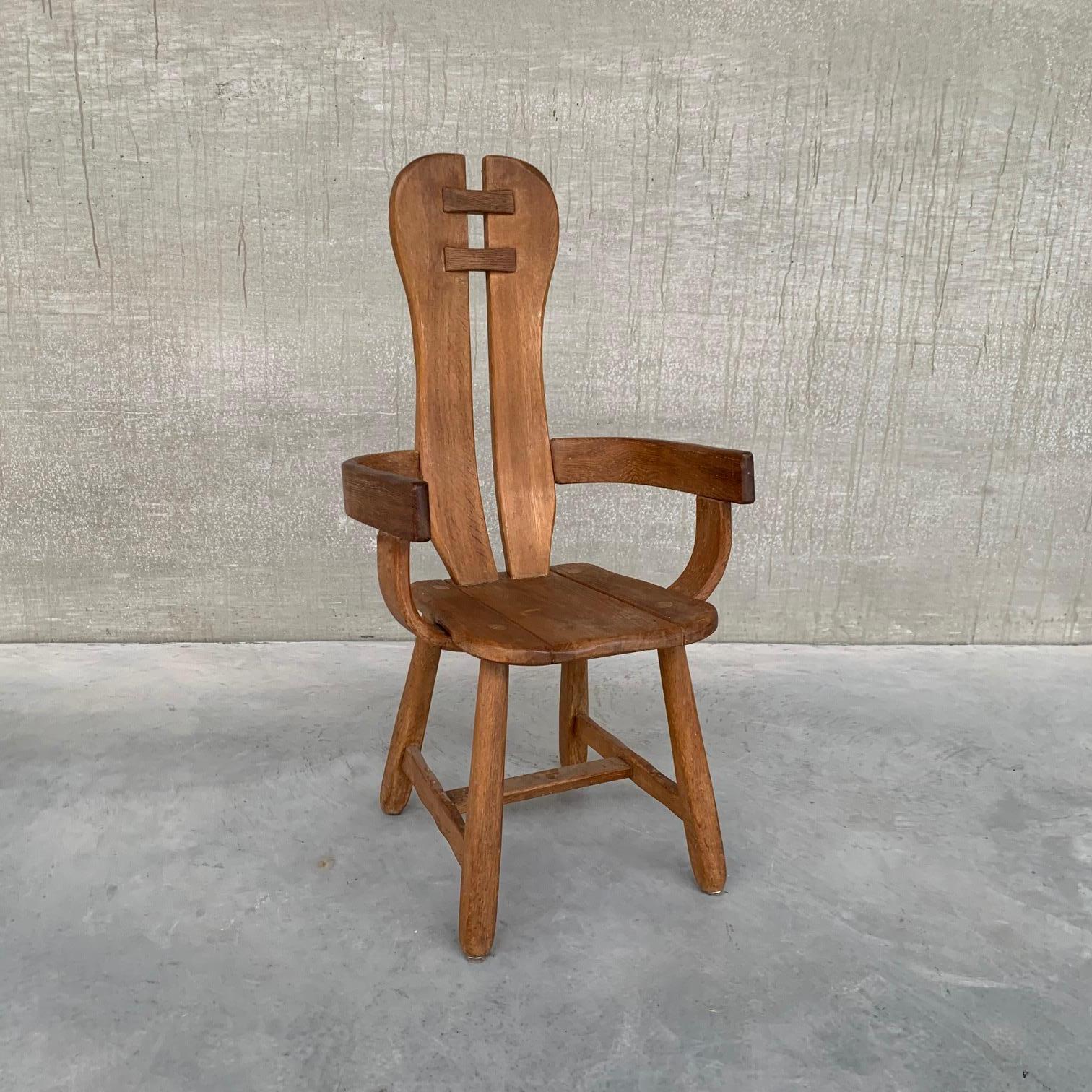 20th Century Belgium Oak Brutalist Mid-Century Chairs by De Puydt