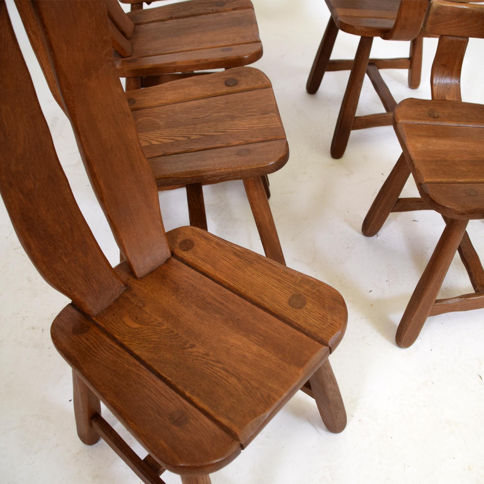 Belgium Oak Brutalist Mid-Century Chairs by De Puydt 2