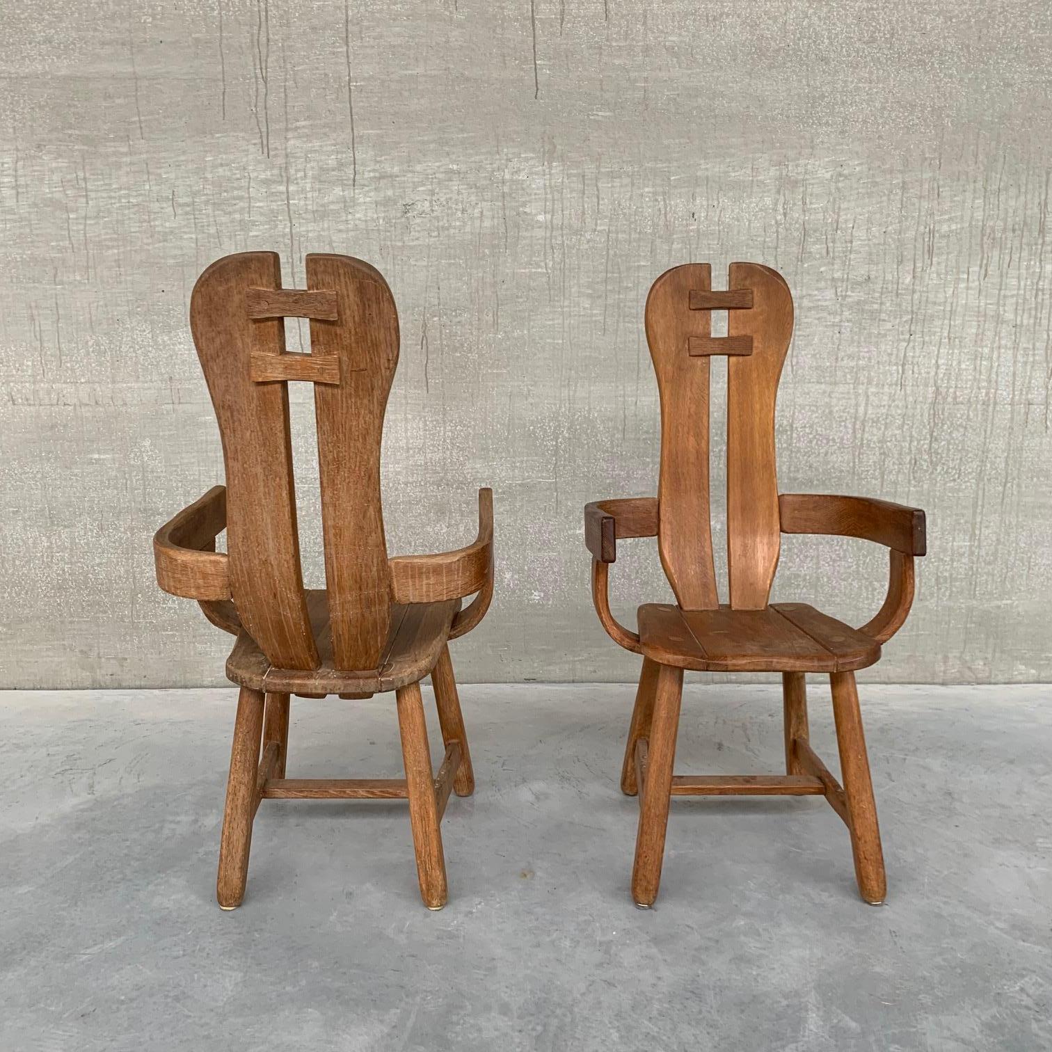 Belgium Oak Brutalist Mid-Century Chairs by De Puydt 3