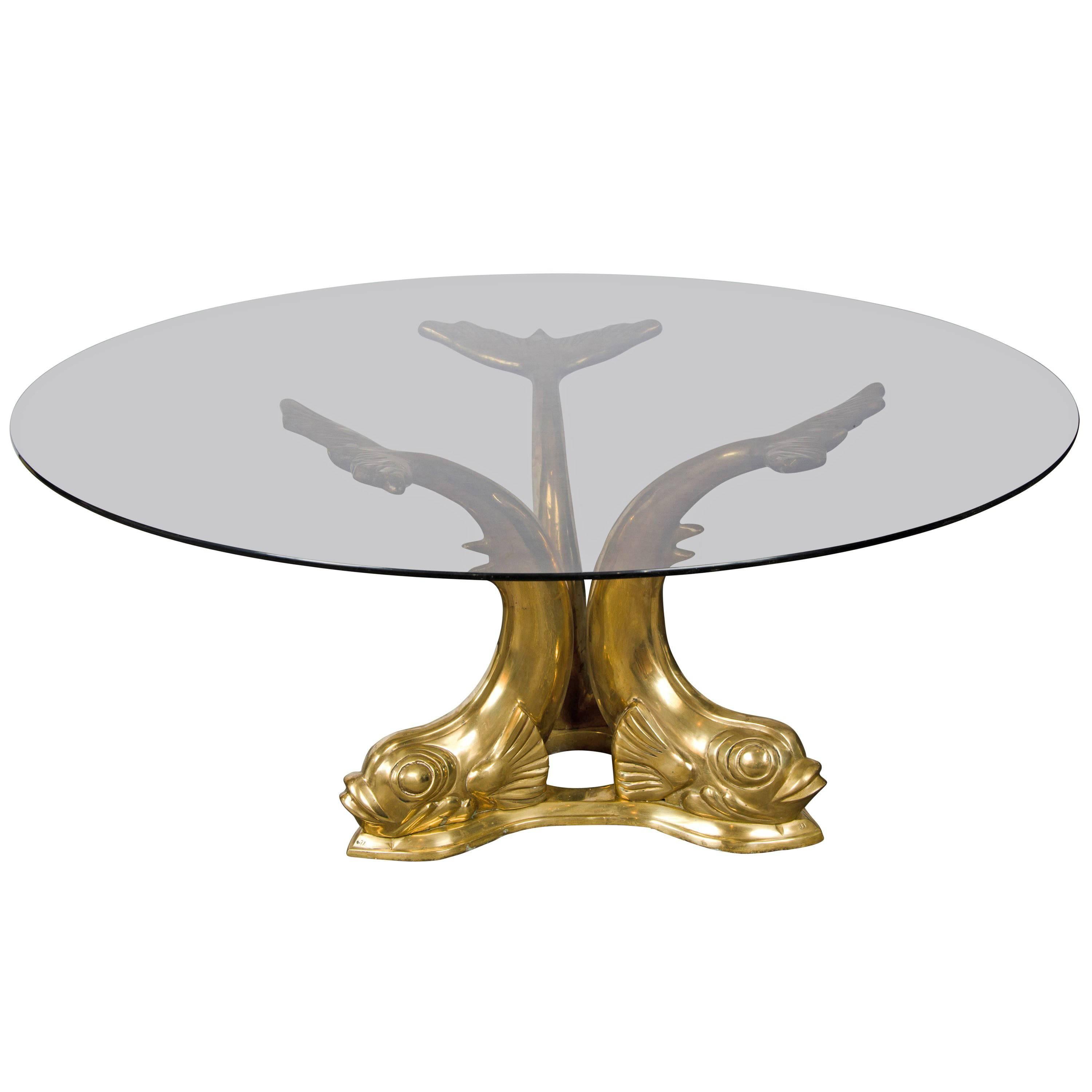 Belgian Belgium Polished Bronze Dolphin Coffee Table For Sale