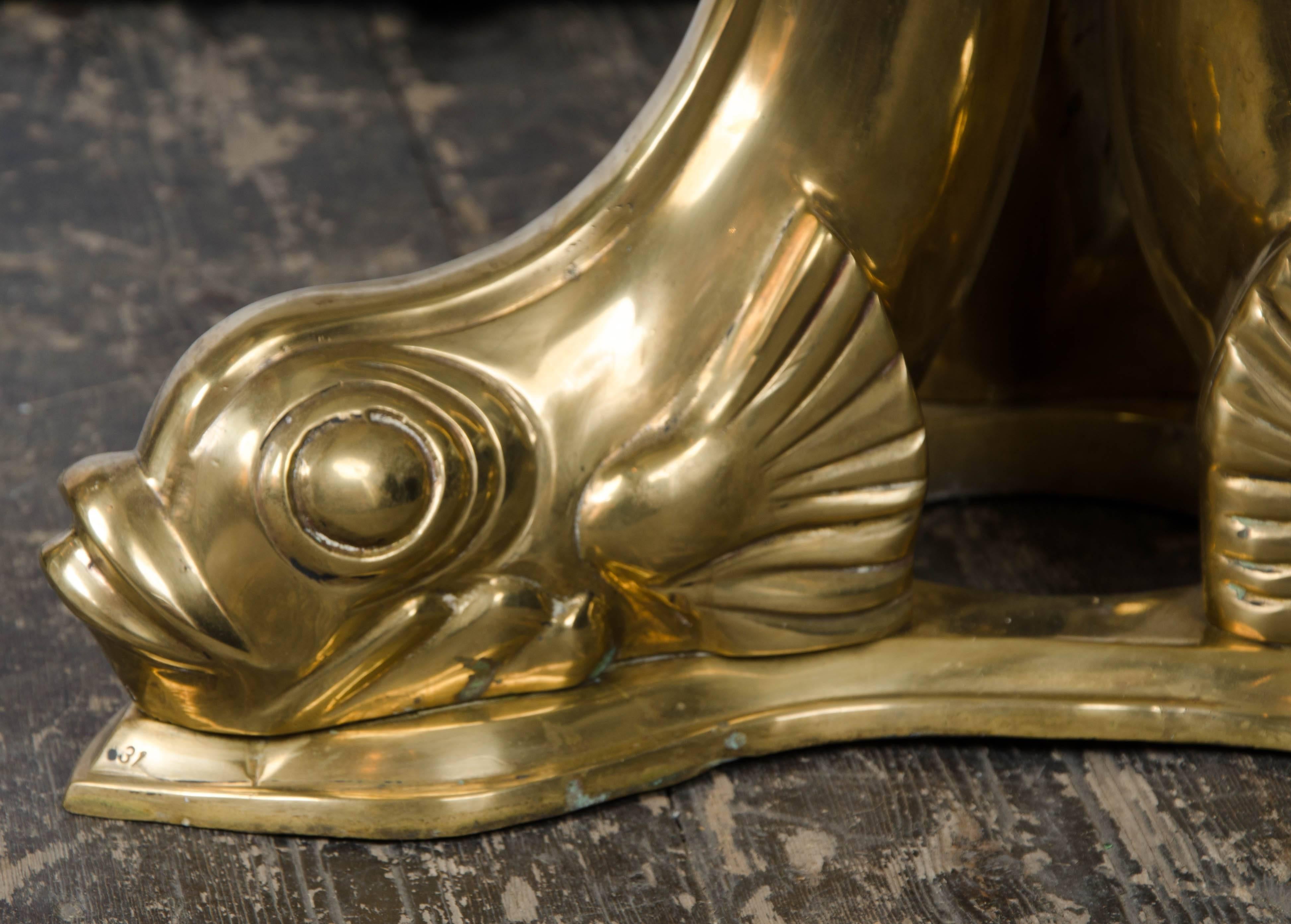 20th Century Belgium Polished Bronze Dolphin Coffee Table For Sale