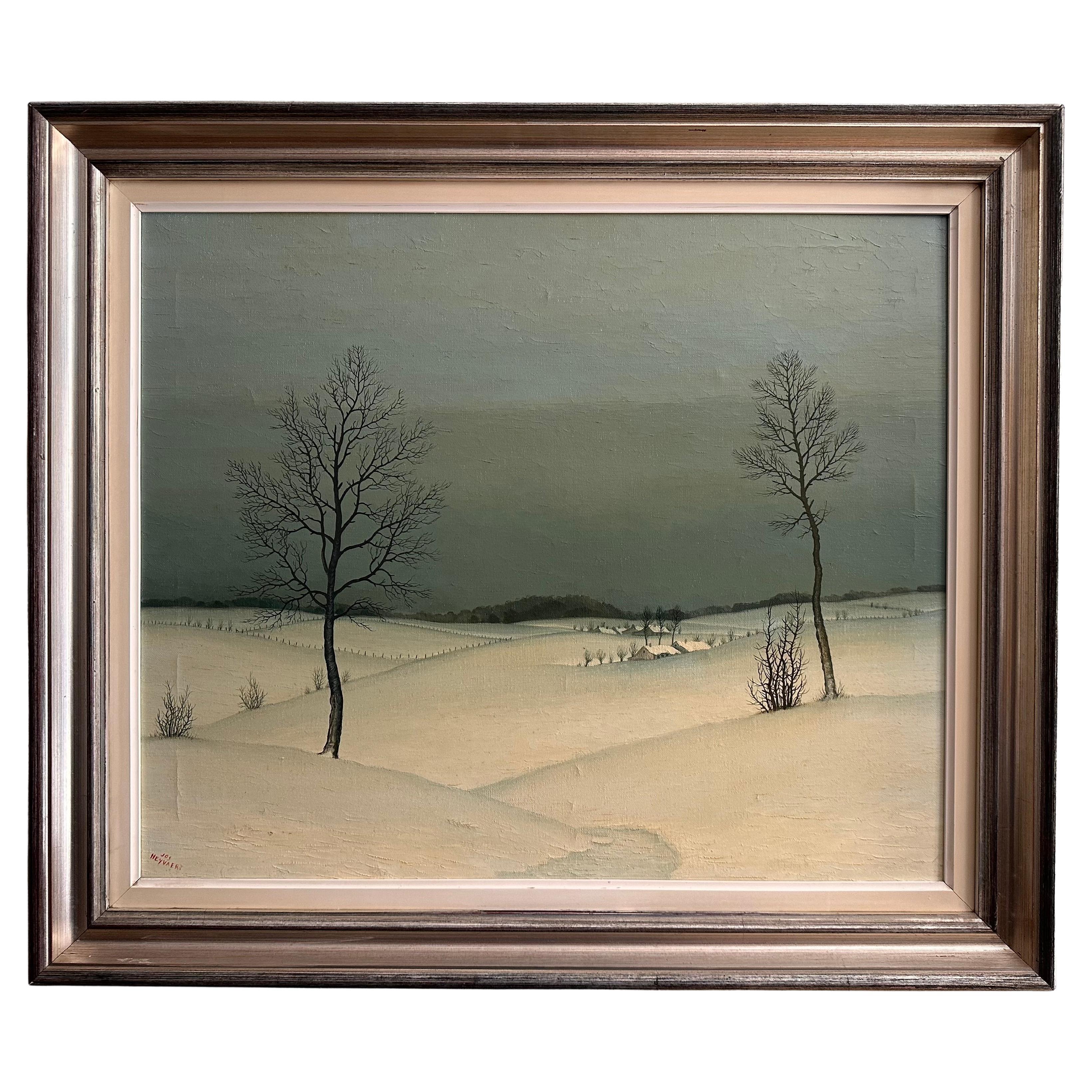 Belgische Schule, Öl auf Leinwand, "Schneelandschaft" aus den 50er Jahren im Angebot