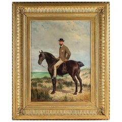 Belgium School Oil on Panel Horseman on Horseback Monogrammed and Dated 1877