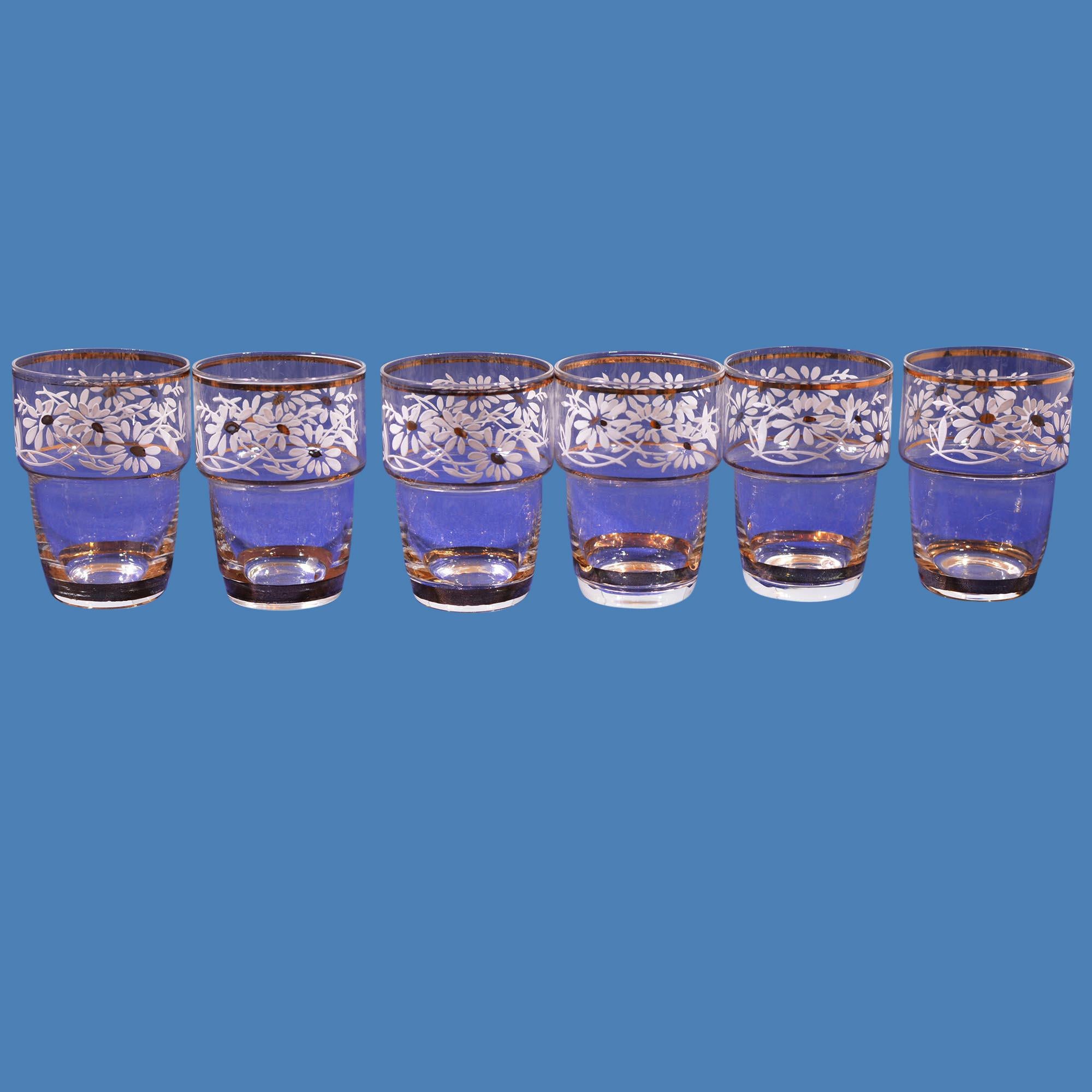 Set aus 6 mundgeblasenen, handbemalten, 24-Karat-Gold-Akzent-Set aus Belgien (Geblasenes Glas)