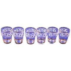 Vintage Belgium Shot Glass Set of 6 Hand Blown Hand Painted 24-Karat Gold Accent