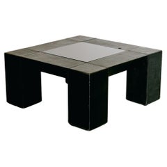 Belgium Square Black Leather Wrapped Coffee Table Late 1970s