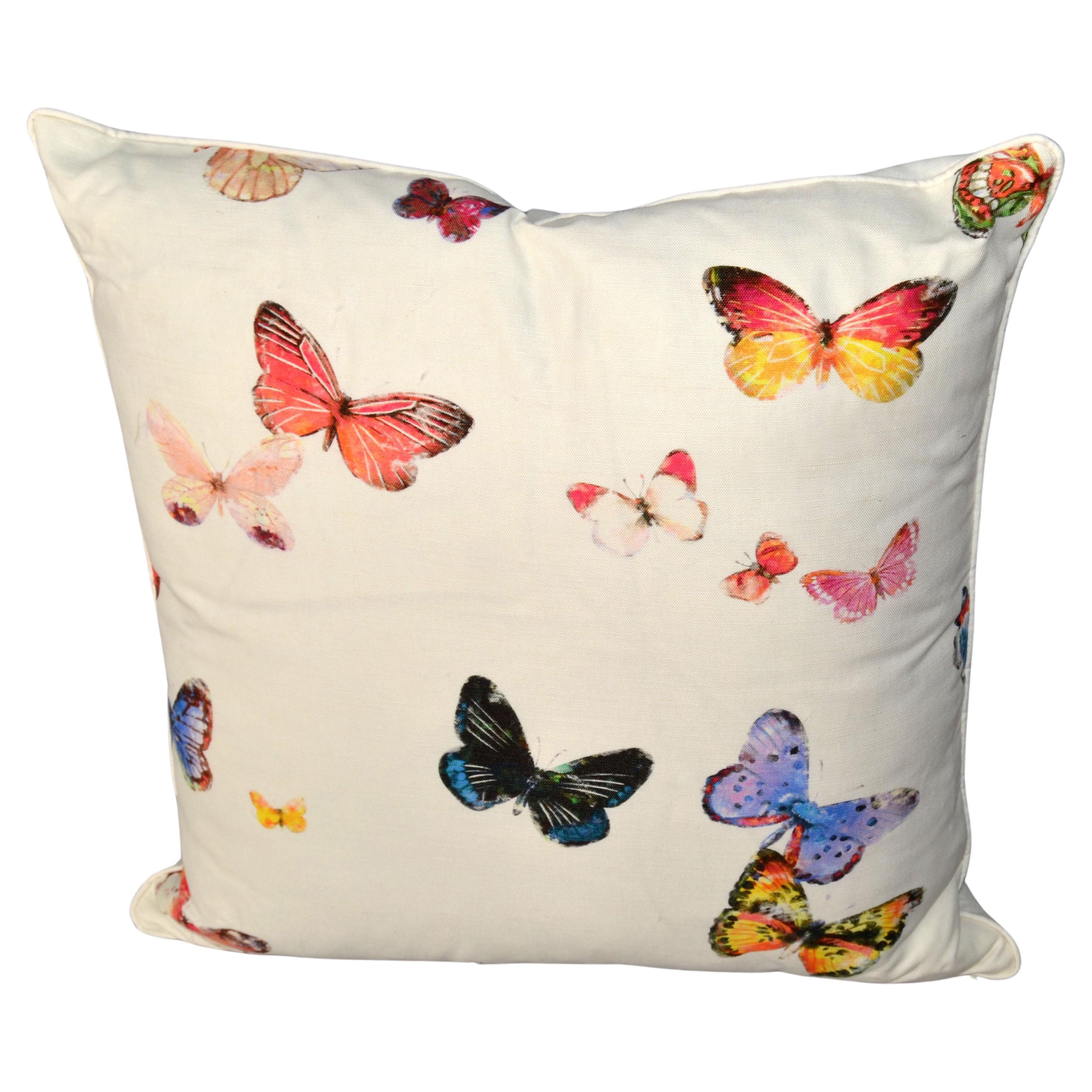Belgium Textured Linen Butterfly Fabric Down-Filled Pillow Mid-Century Modern