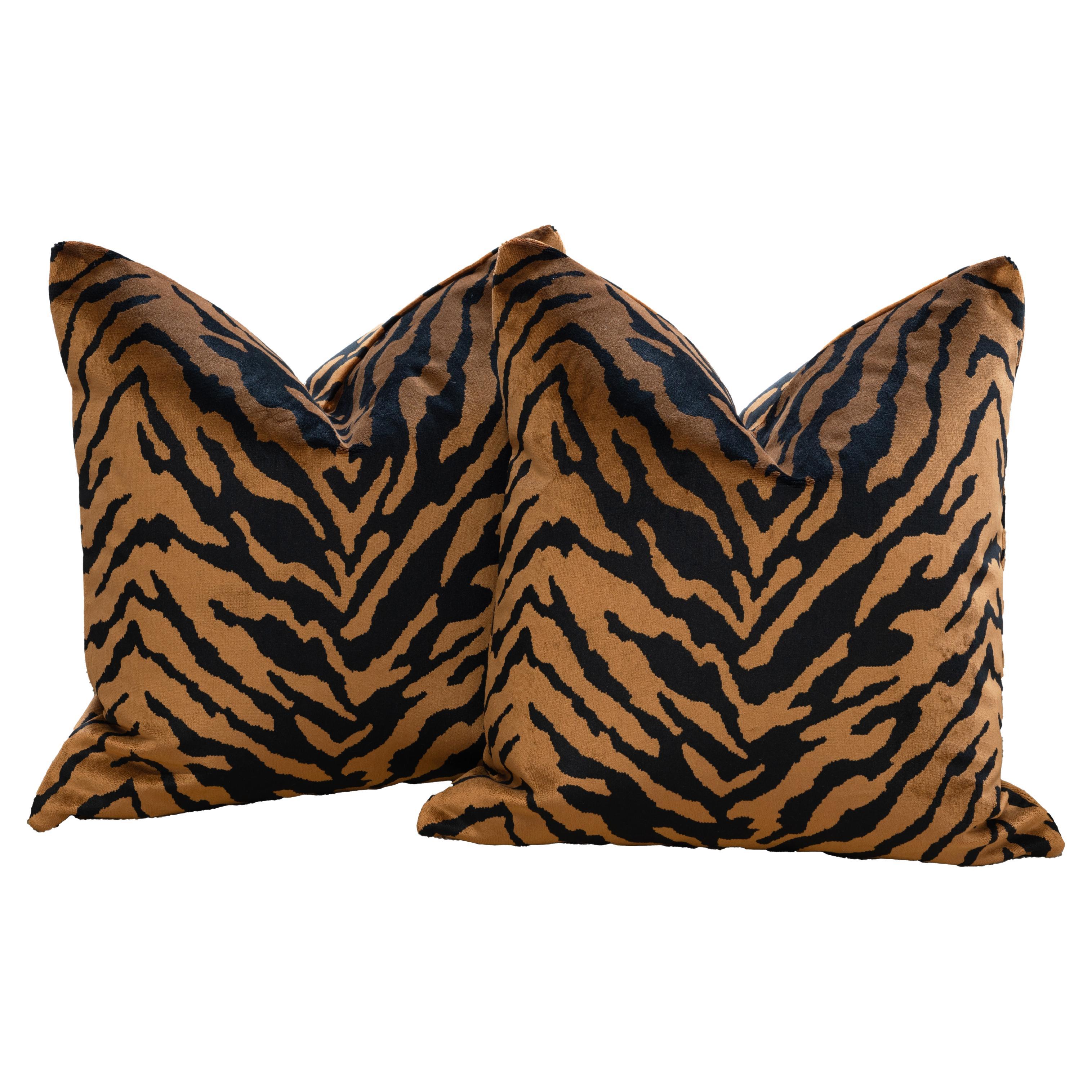 Belgium Velvet Tiger Pillows by Nicholas Wolfe For Sale