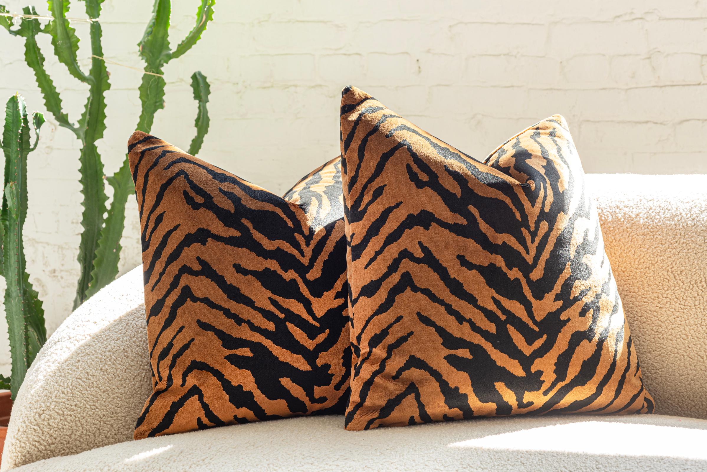 Modern Belgium Velvet Tiger Throw Pillows by Nicholas Wolfe For Sale
