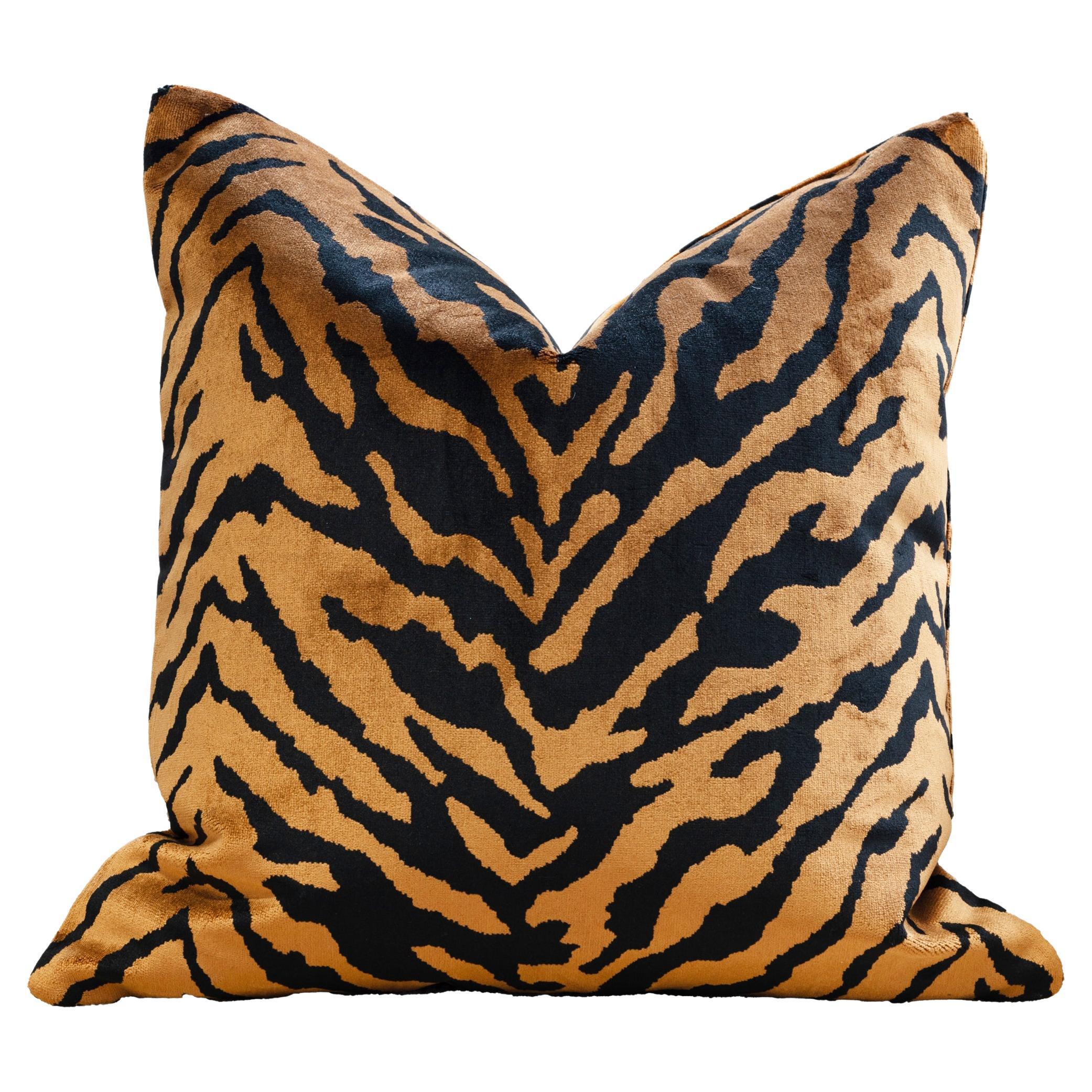 Belgium Velvet Tiger Throw Pillows by Nicholas Wolfe For Sale