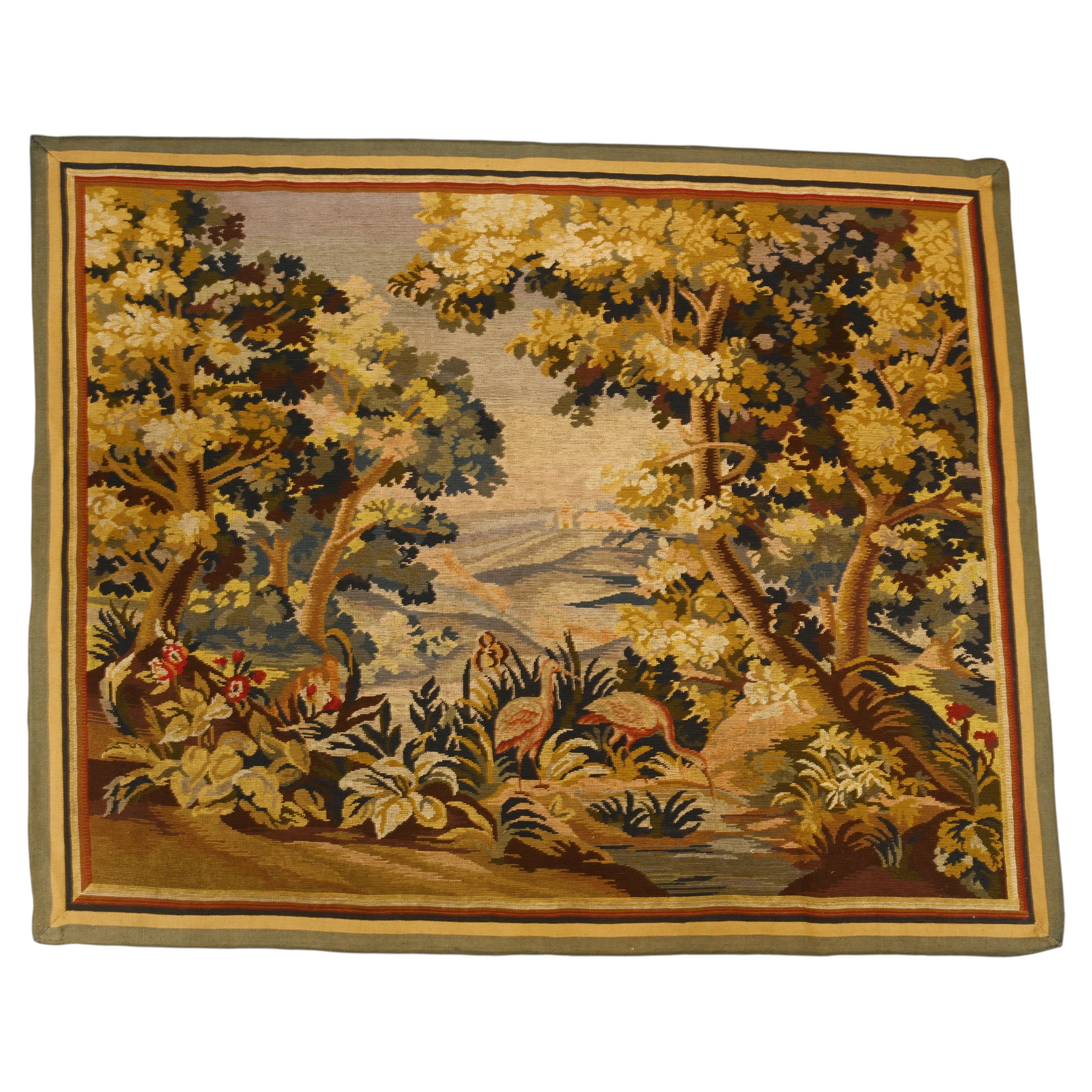 Belgique Verdure Tapisserie Murale Pointe d'Aiguille Aubusson en vente