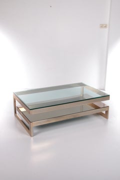 Table architecturale Belgo-Chrom en plaqué or 23 carats avec plateau en verre, Belgique