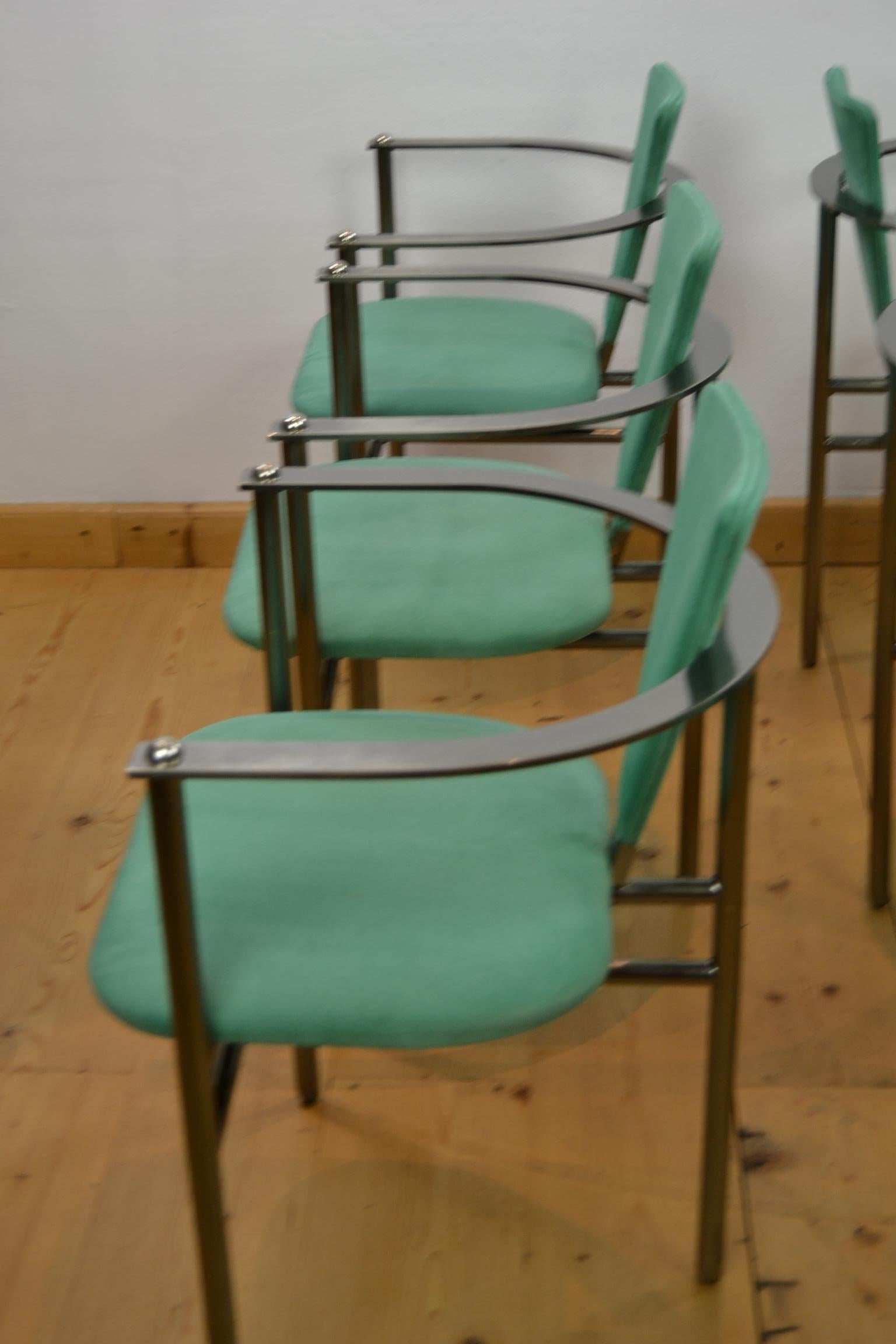 Belgo Chrome Armchairs Green Alcantara and Steel, Set of 6, Belgium, 1970s 6
