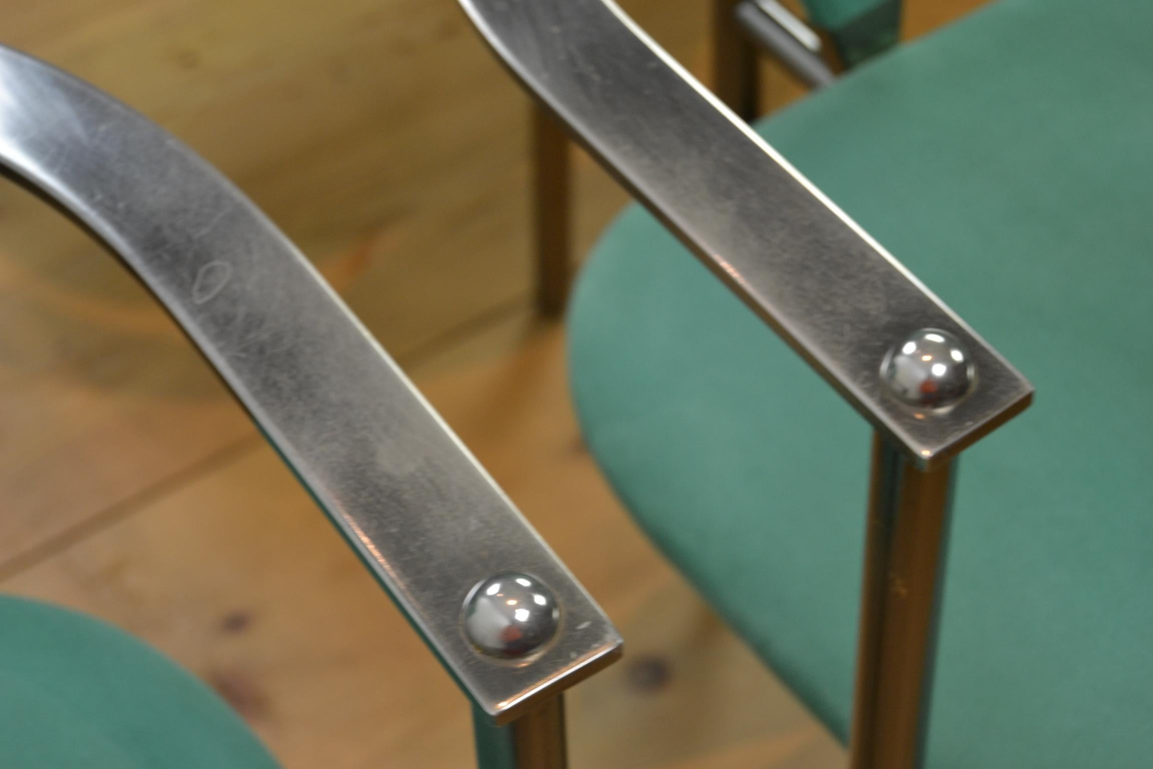 Belgo Chrome Armchairs Green Alcantara and Steel, Set of 6, Belgium, 1970s 8