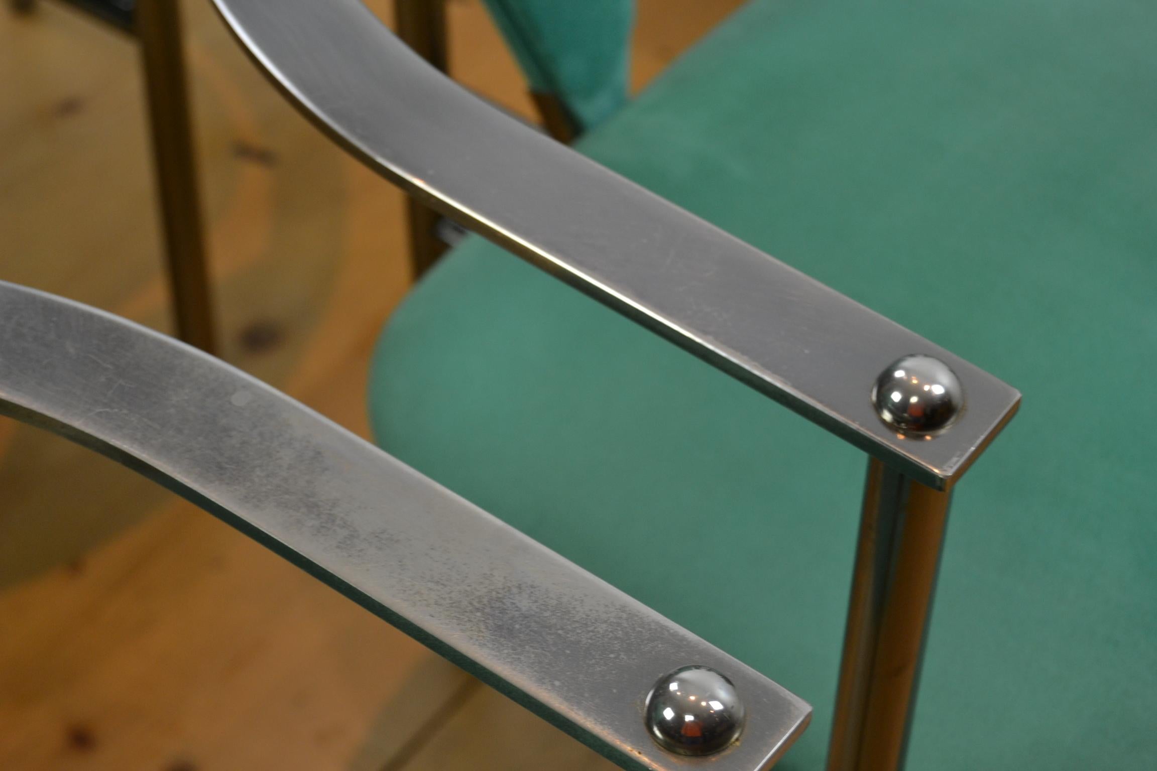 Belgo Chrome Armchairs Green Alcantara and Steel, Set of 6, Belgium, 1970s 9