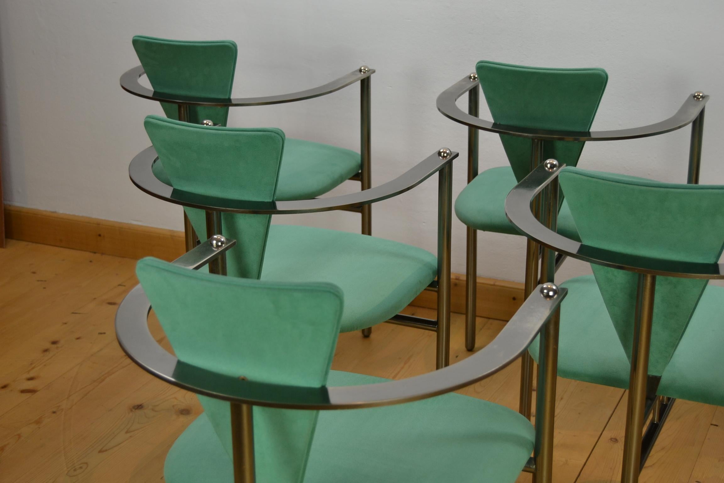 Belgo Chrome Armchairs Green Alcantara and Steel, Set of 6, Belgium, 1970s 11