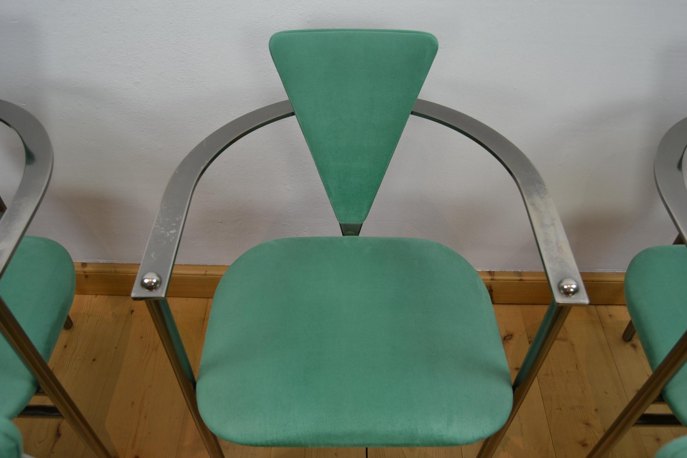 Belgo Chrome Armchairs Green Alcantara and Steel, Set of 6, Belgium, 1970s 1