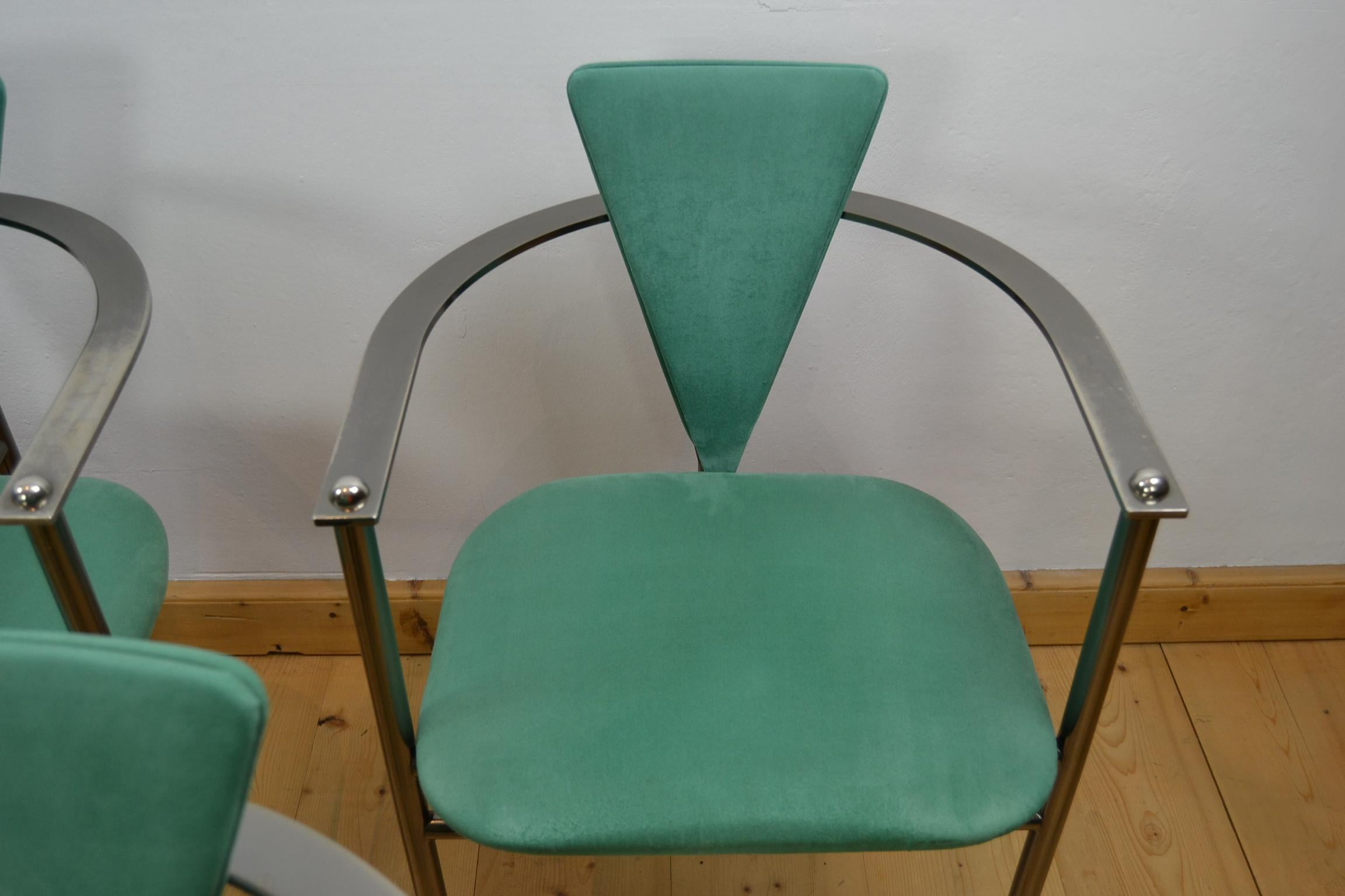 Belgo Chrome Armchairs Green Alcantara and Steel, Set of 6, Belgium, 1970s 2
