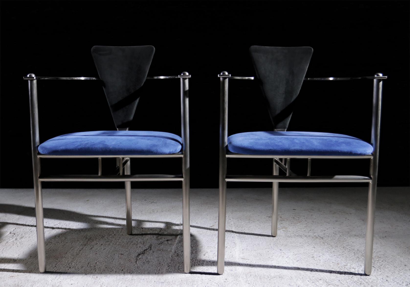 80er Belgo Chrom-Stühle im Memphis-Stil, 4er-Set (Hollywood Regency) im Angebot