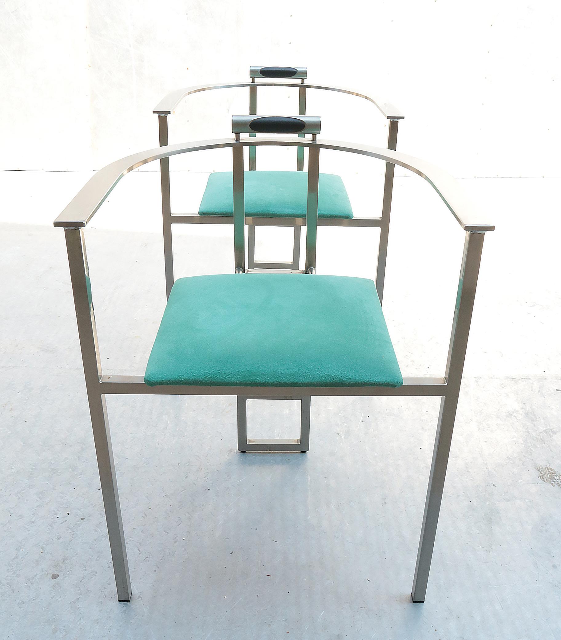 Belgian Belgo Chrom Chairs Steel Design Memphis Style, 1980s For Sale