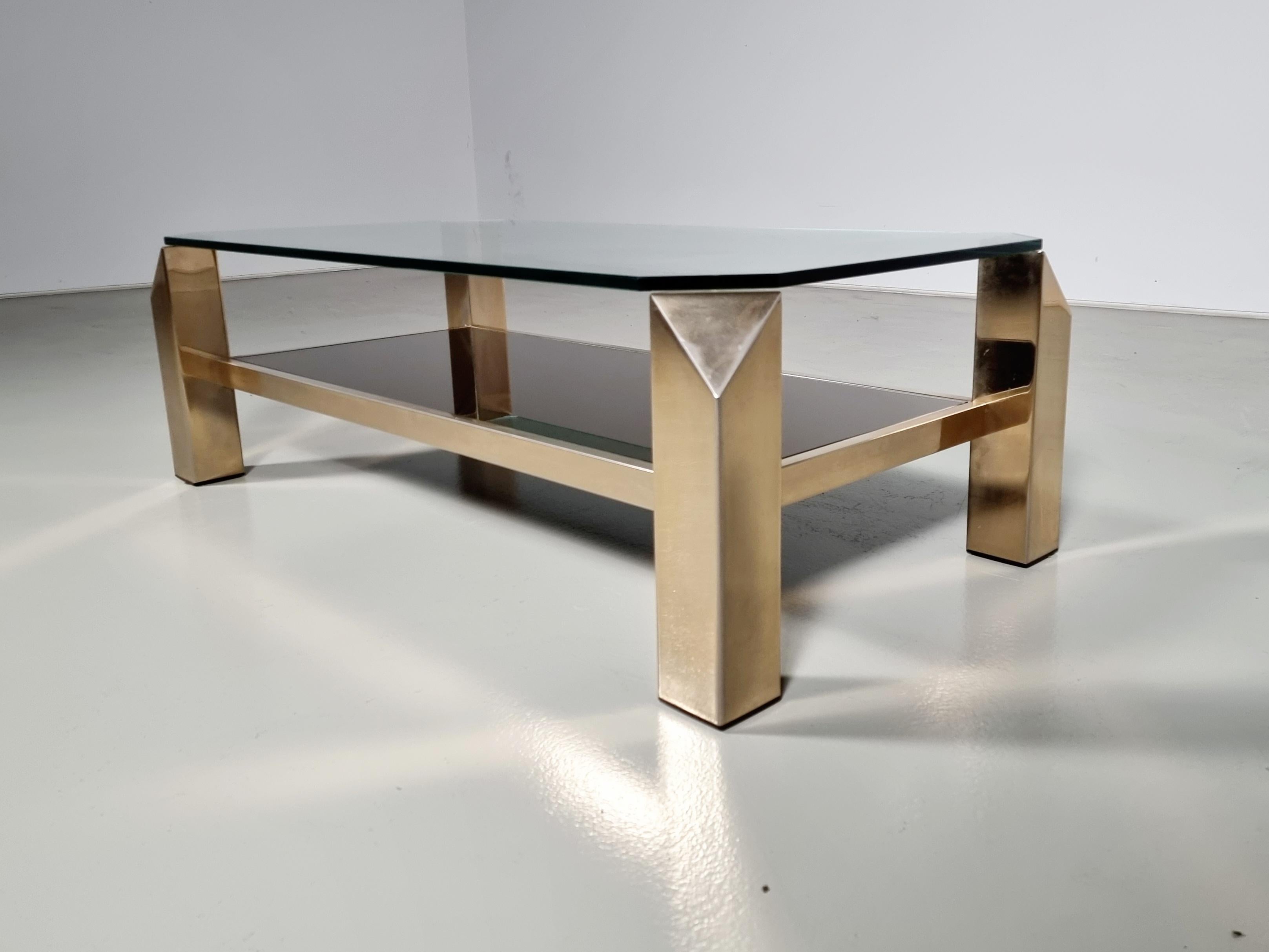 Late 20th Century Belgo Chrom Coffee Table 23 Karat Gold Plated, 1970s For Sale