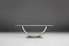 Belgo Chrom Dining Table in Brushed Stainless Steel and Glass Top