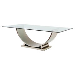 Belgo Chrom Dining Table in Brushed Stainless Steel and Glass Top