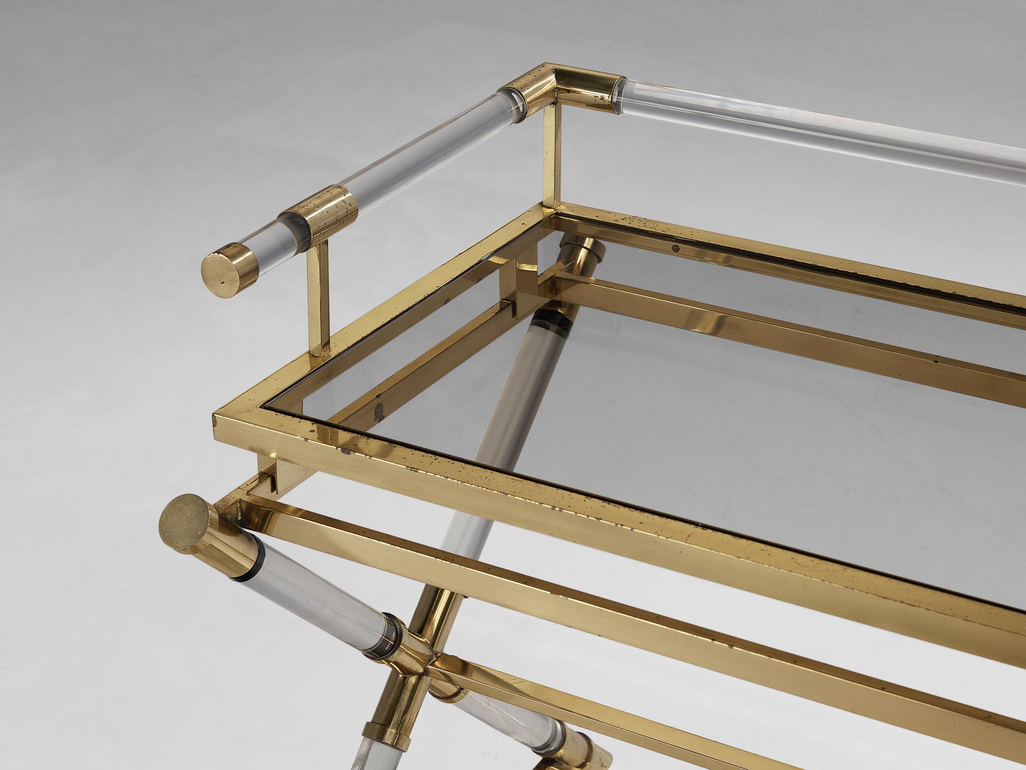 Belgo Chrom Serving Table in Brass and Lucite In Good Condition For Sale In Waalwijk, NL