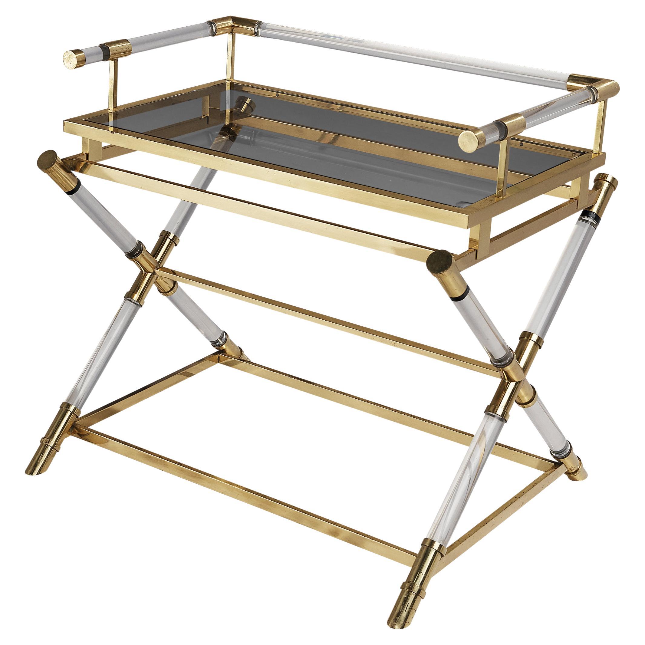 Belgo Chrom Serving Table in Brass and Lucite For Sale