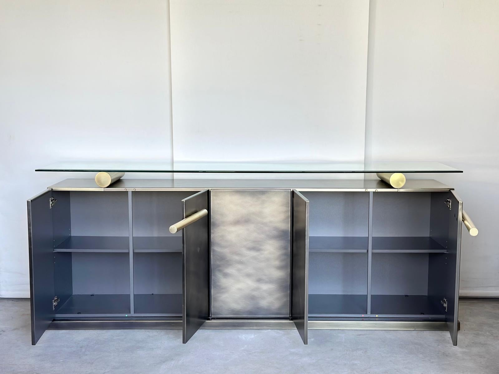 Credenza Belgo Chrom con mobile e specchio in acciaio inossidabile spazzolato, anni '80 in vendita 2